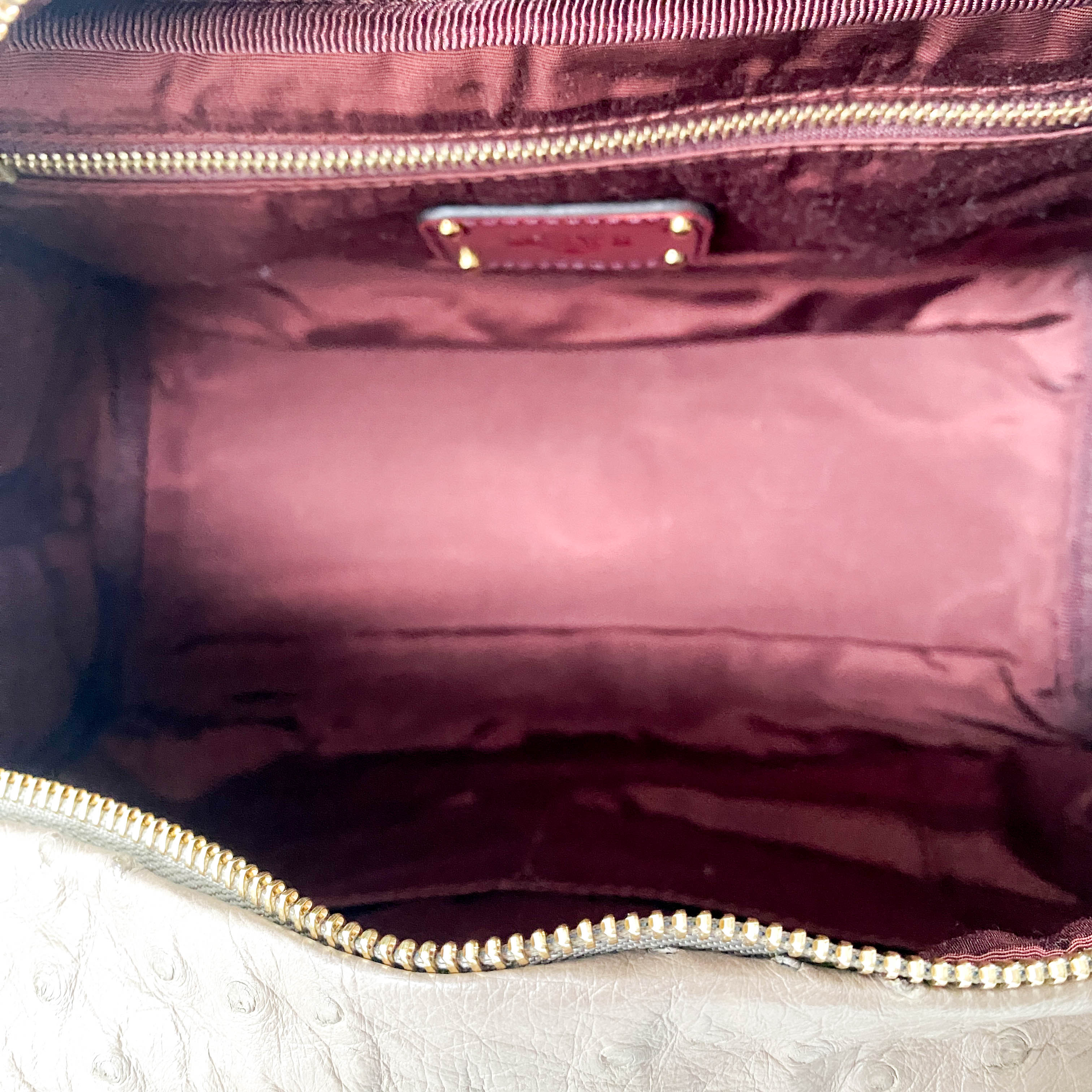 Grey Leather with Gold and Wine Details Handle Bag