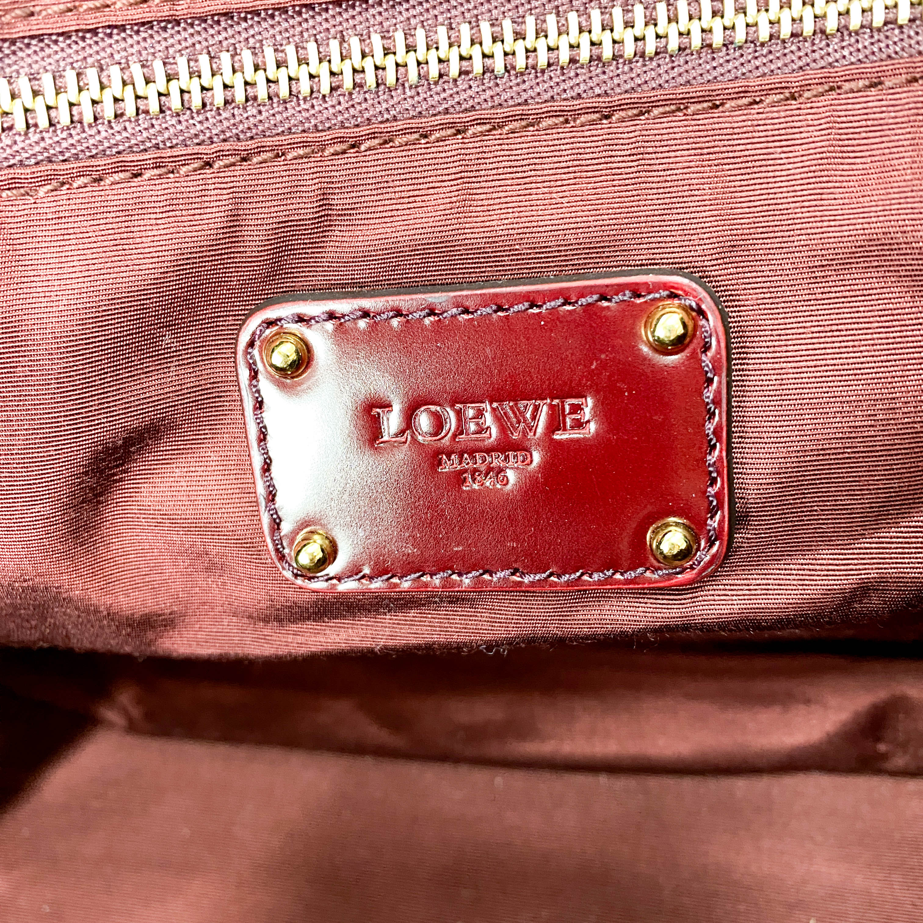 Grey Leather with Gold and Wine Details Handle Bag