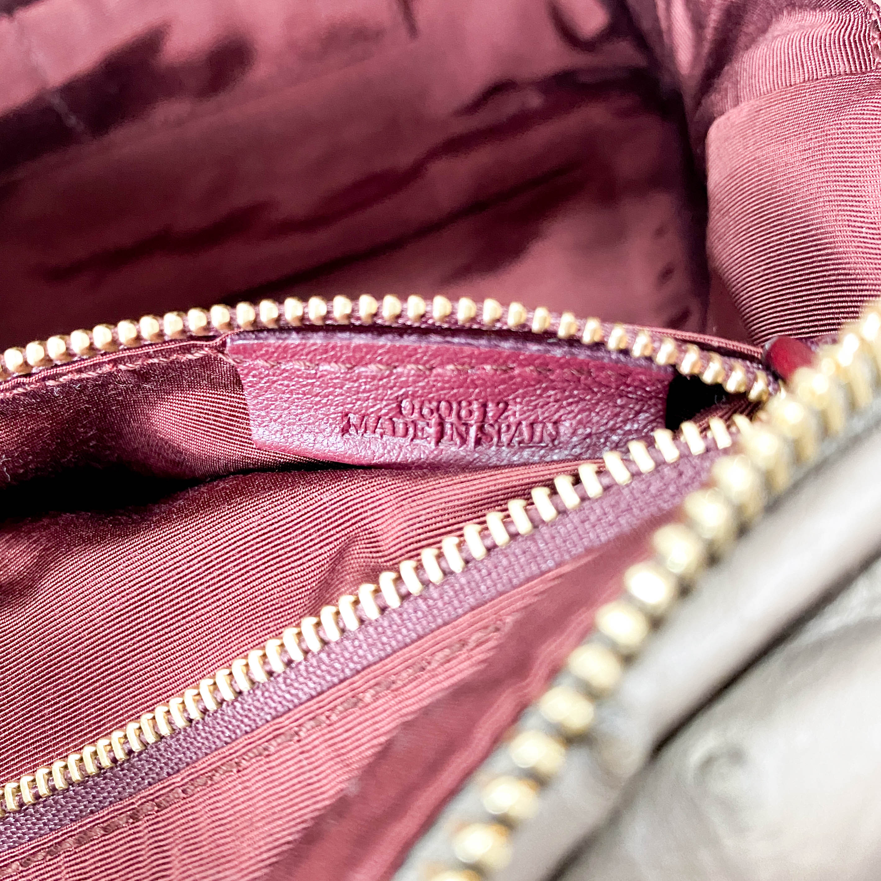 Grey Leather with Gold and Wine Details Handle Bag