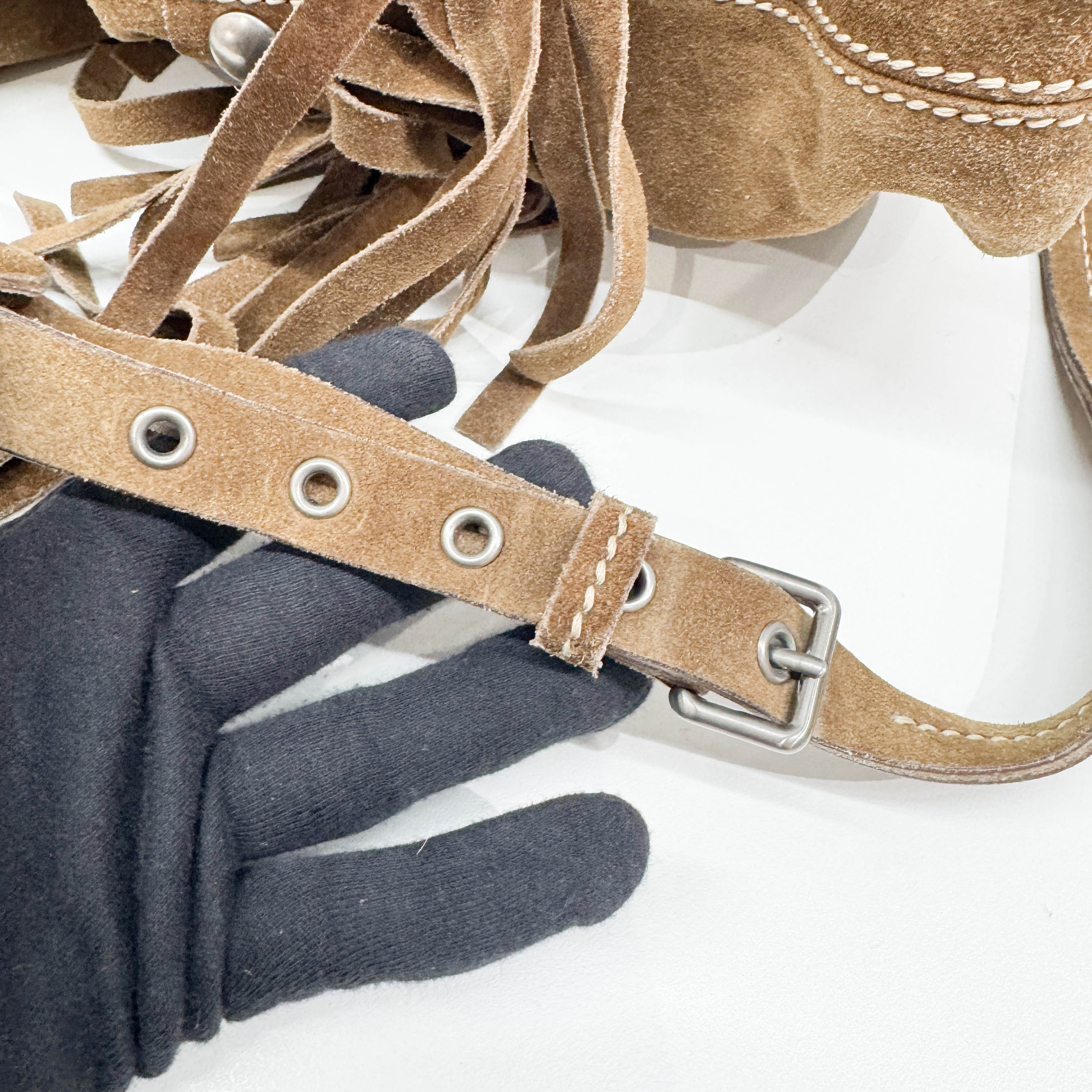 Studded Fringe Brown Suede Two Way Tote Bag