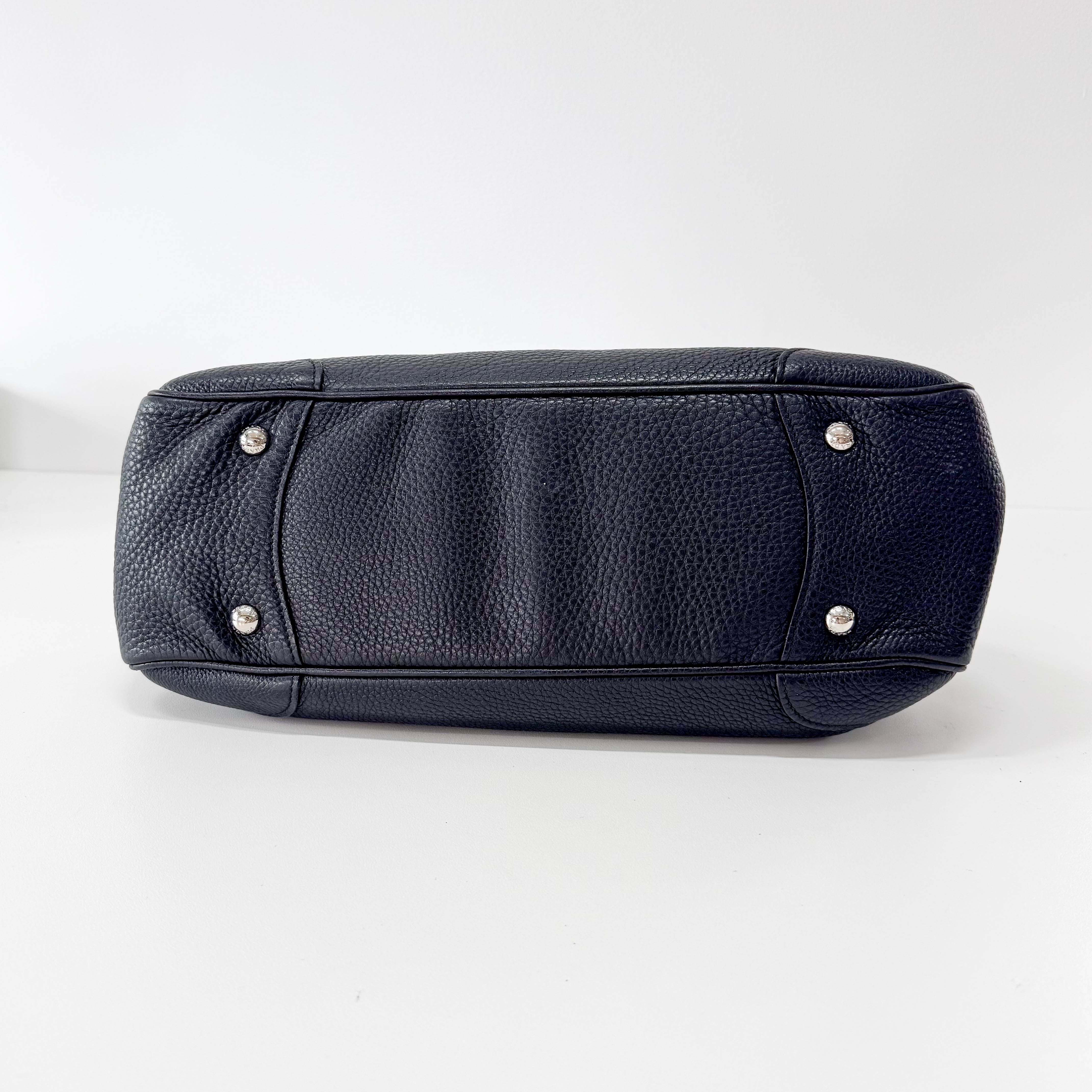 Braided Handle Black Leather Bag