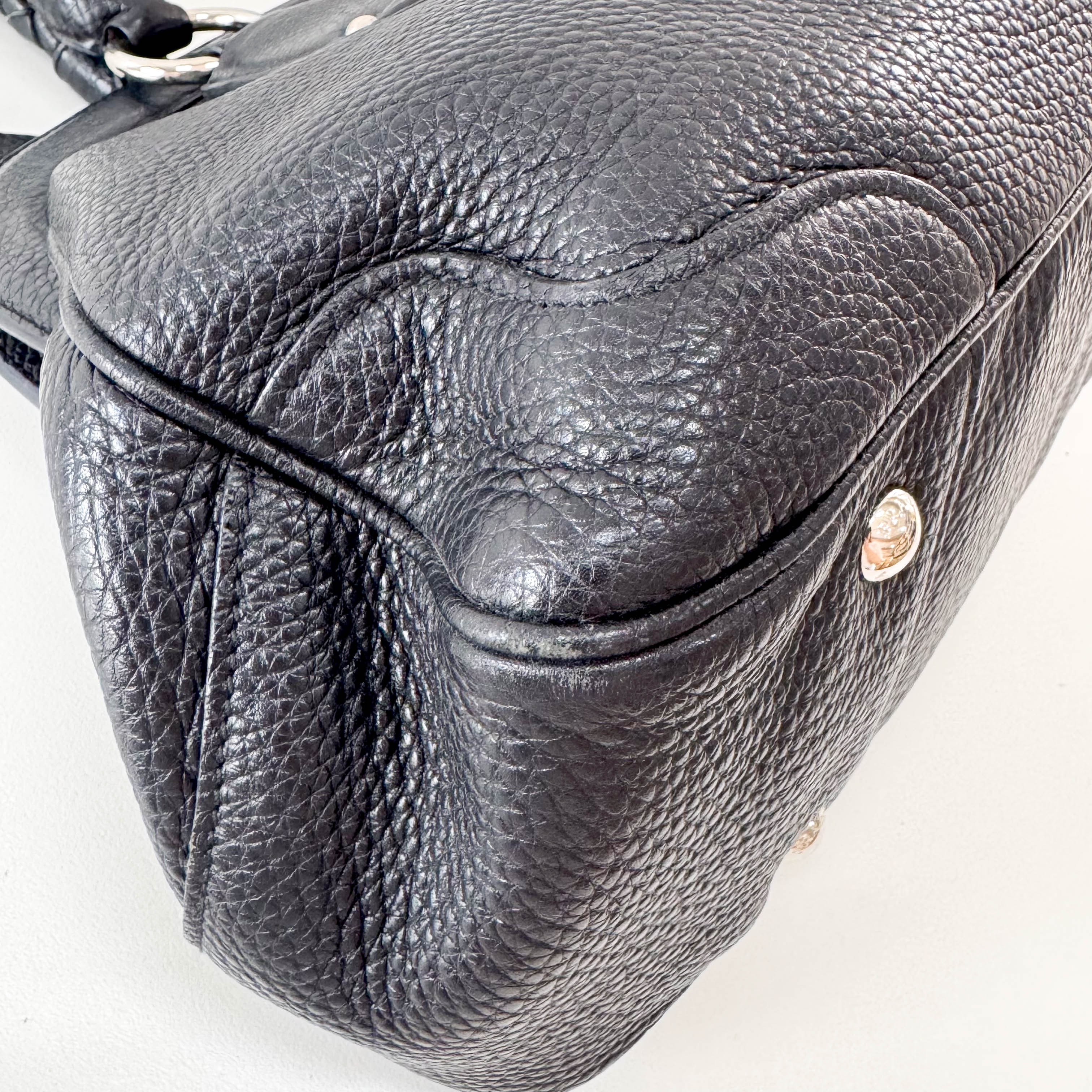 Braided Handle Black Leather Bag