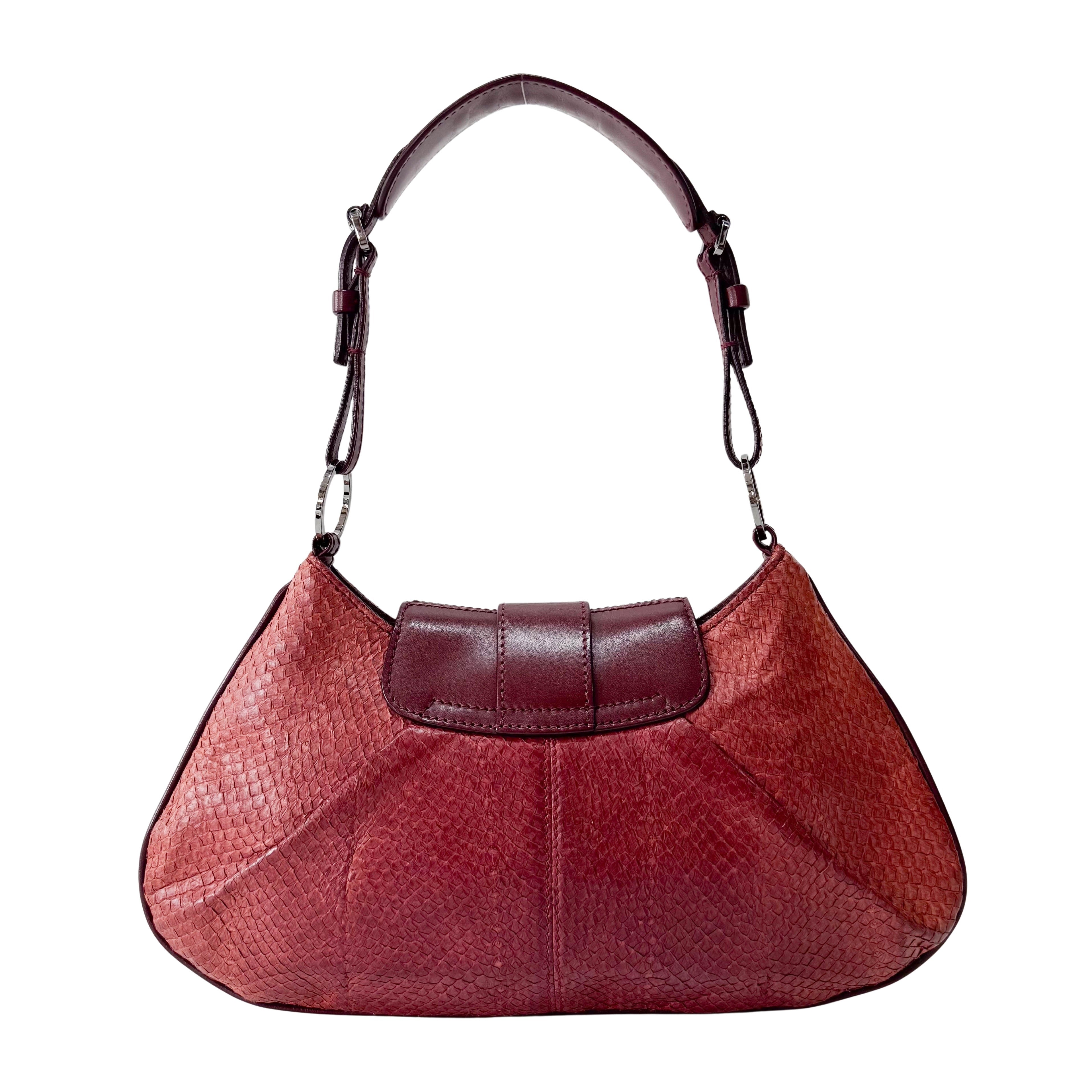 Red Leather Boat Shoulder Bag