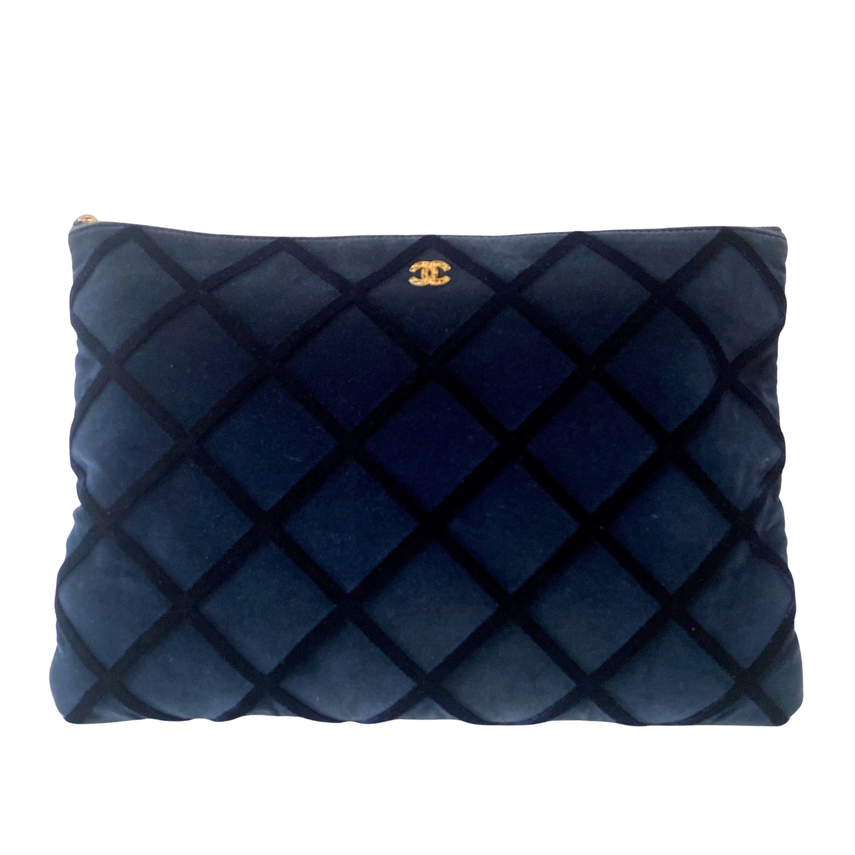 Navy Velvet Matelasse Clutch Bag