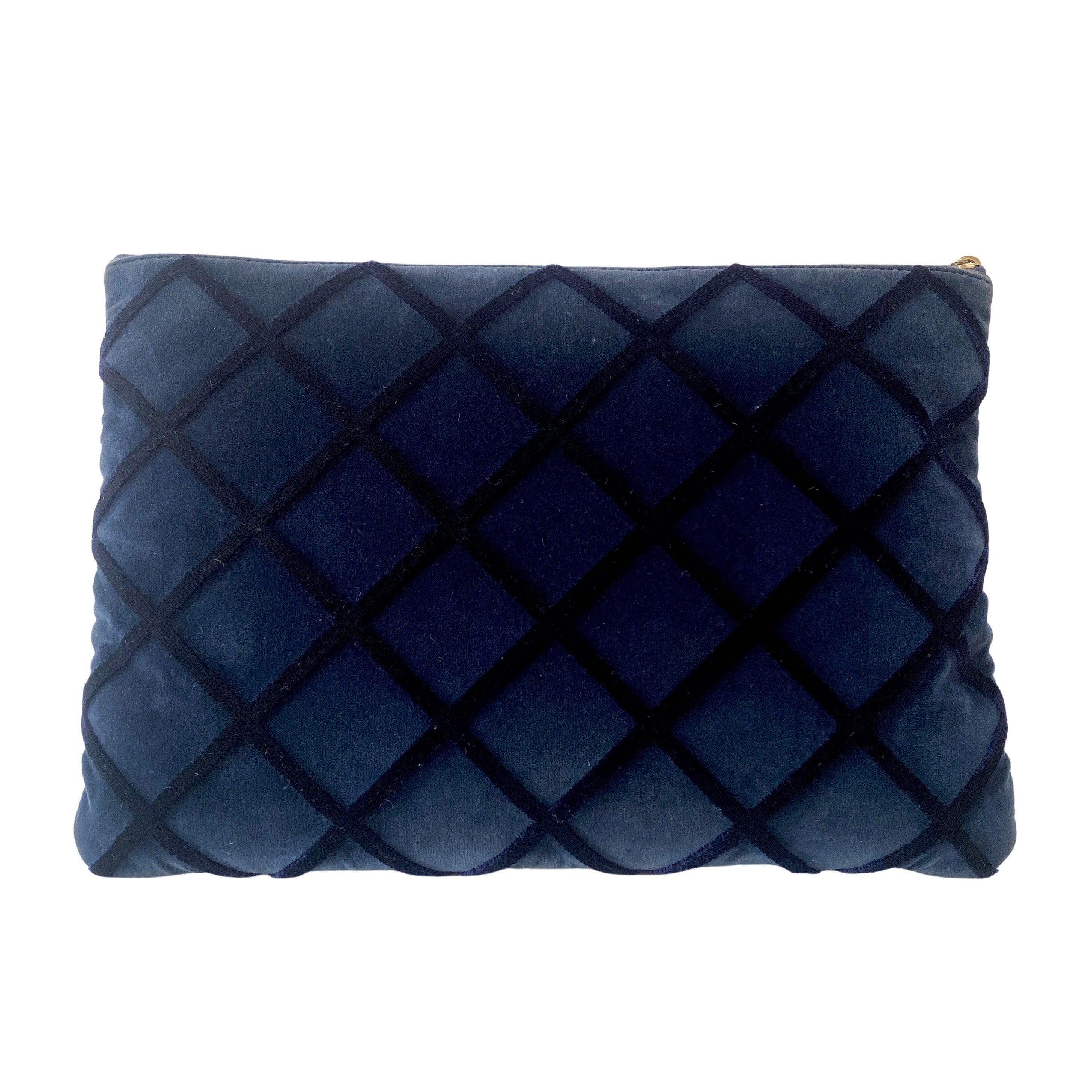 Navy Velvet Matelasse Clutch Bag