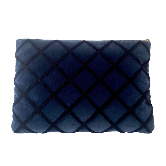 Navy Velvet Matelasse Clutch Bag