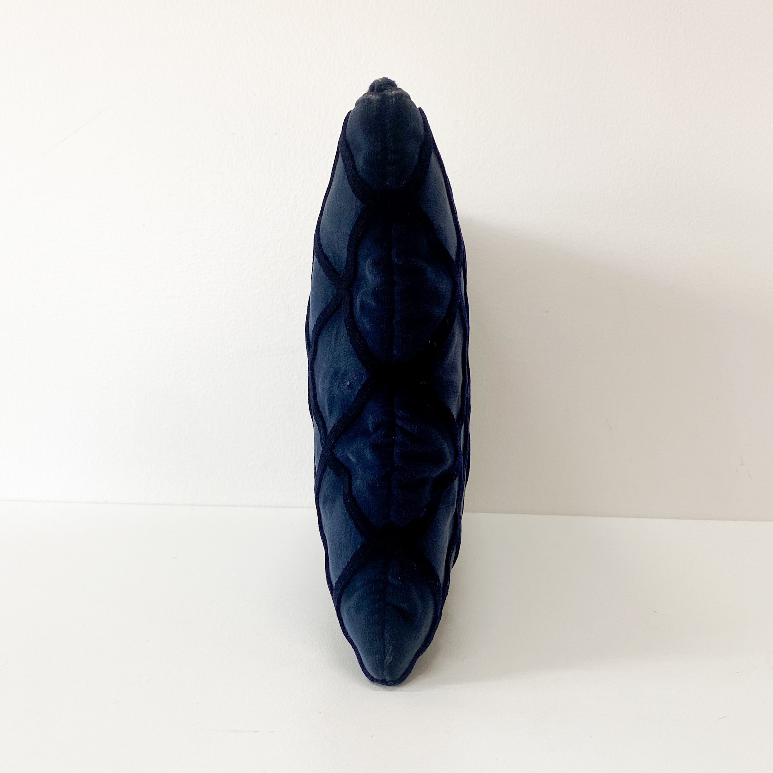 Navy Velvet Matelasse Clutch Bag