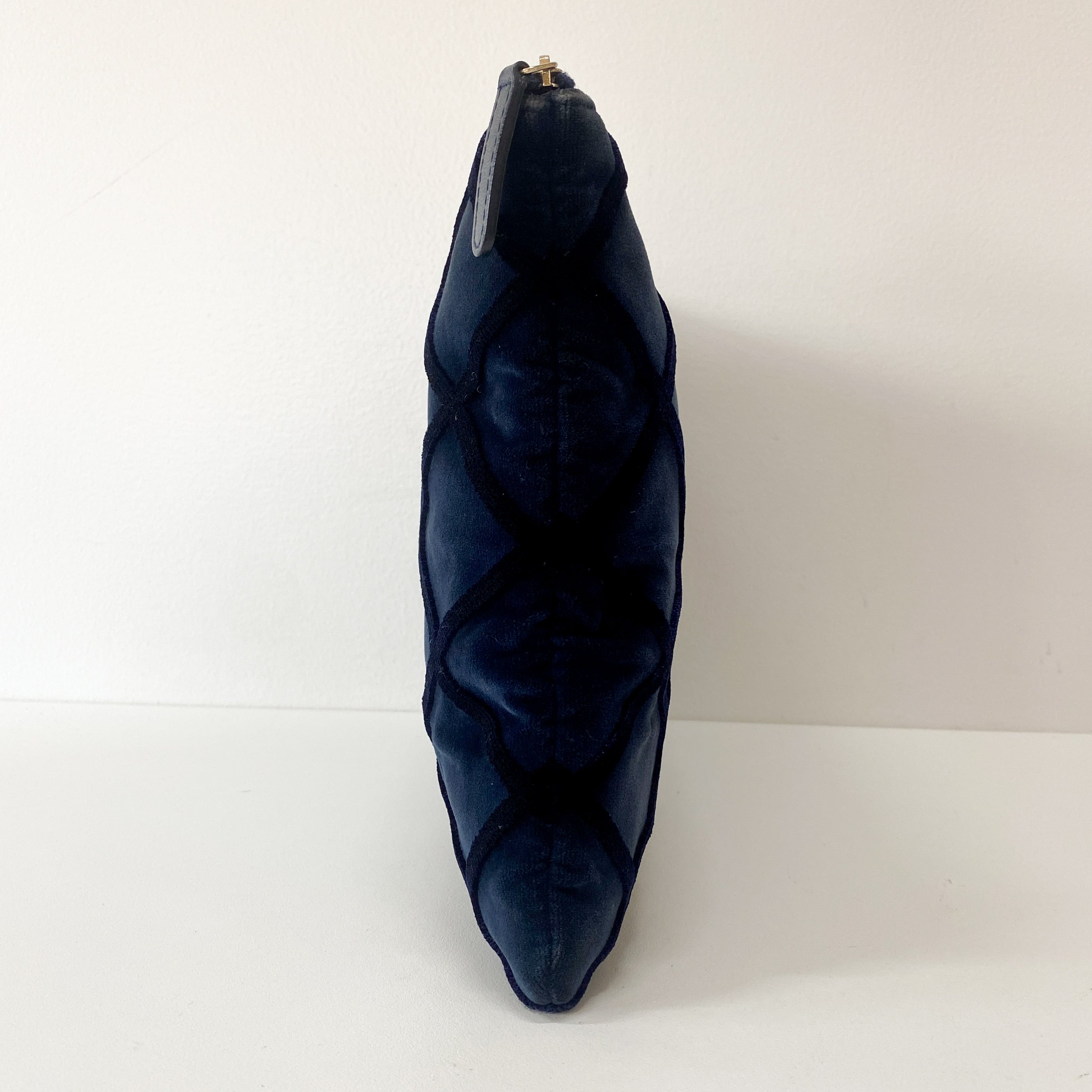 Navy Velvet Matelasse Clutch Bag