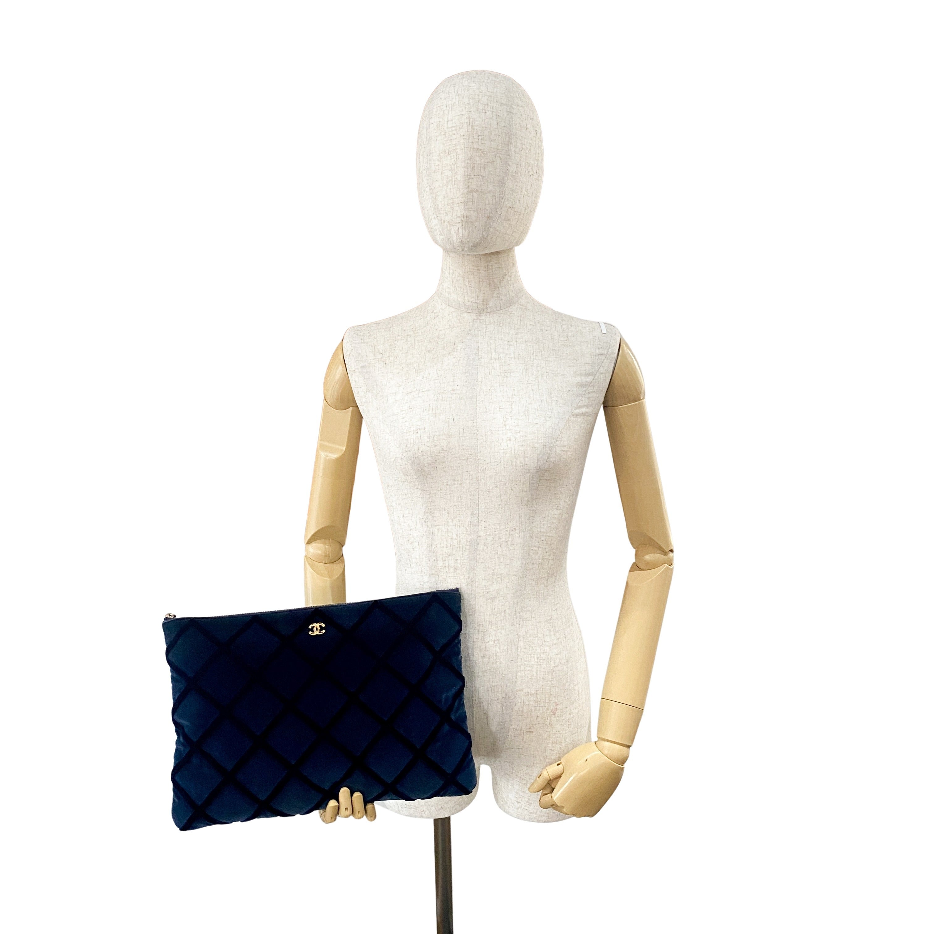 Navy Velvet Matelasse Clutch Bag