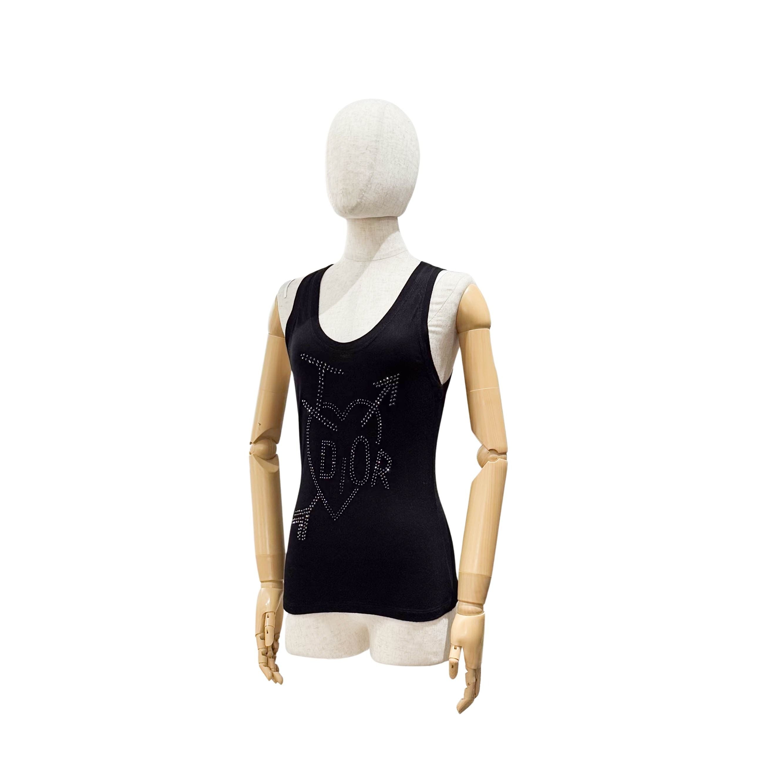 Dior Rhinestone Logo Black Tank Top Size 4