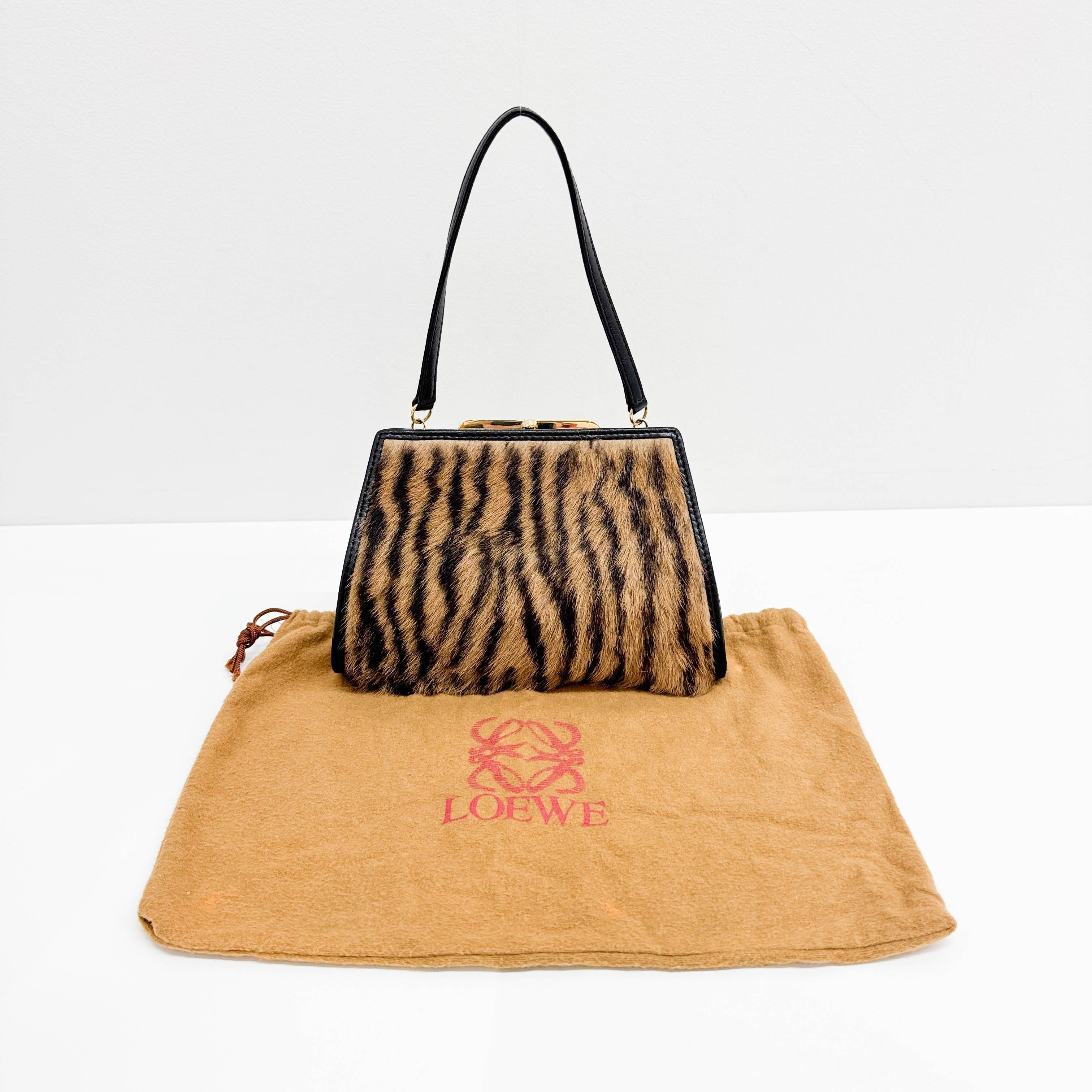 Brown Tiger Print Pony Hair Hand Bag