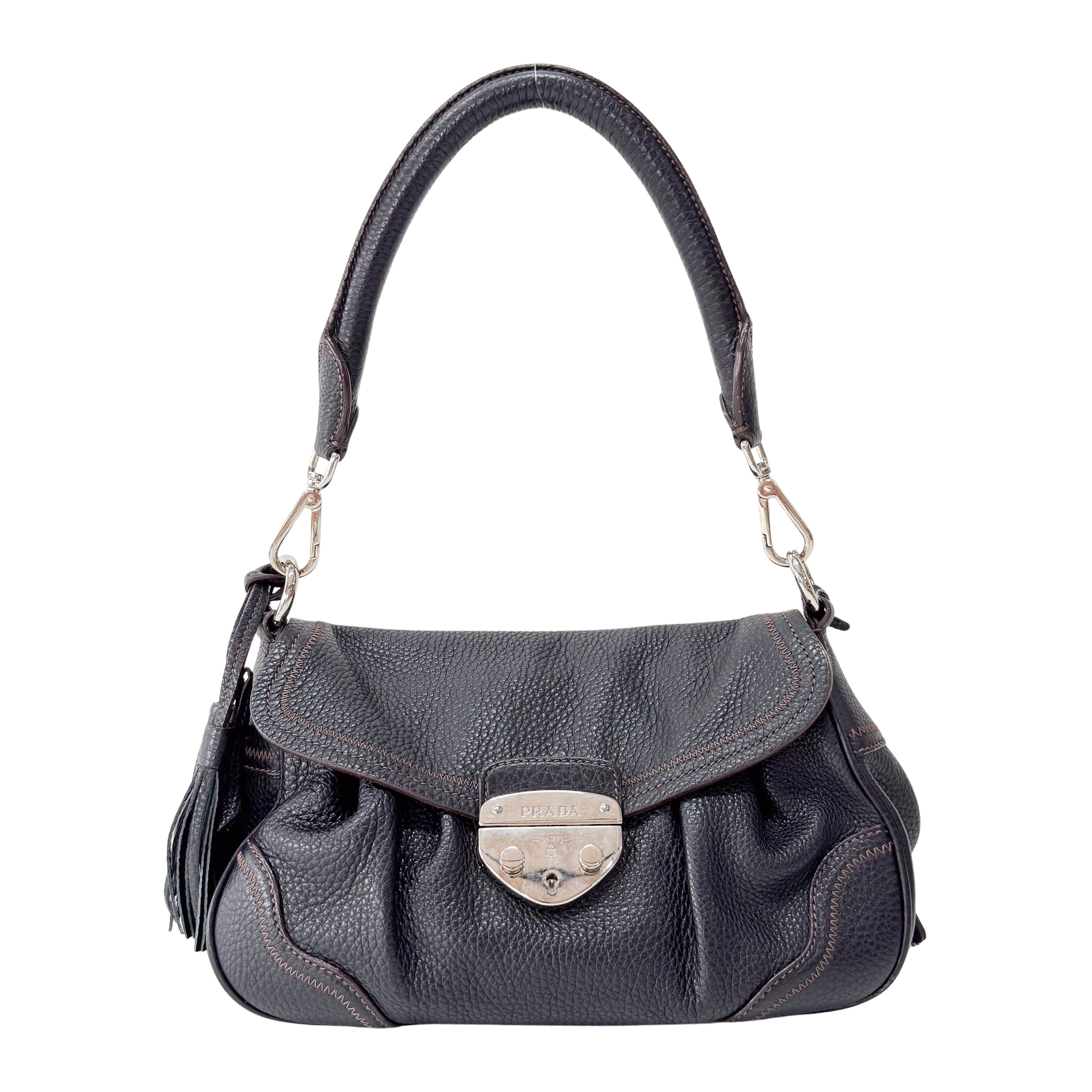 Black Leather Tassel Shoulder Bag