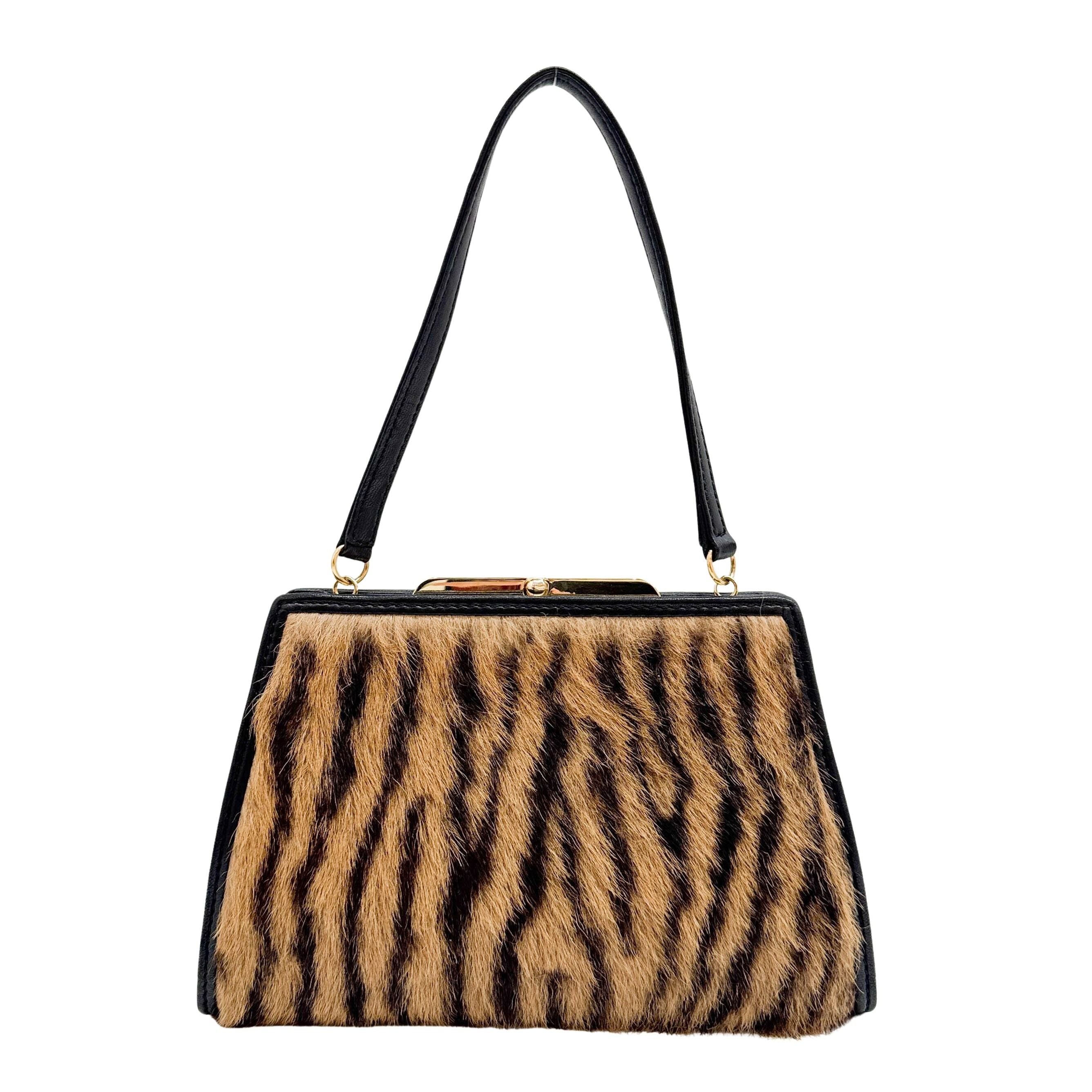Brown Tiger Print Pony Hair Hand Bag