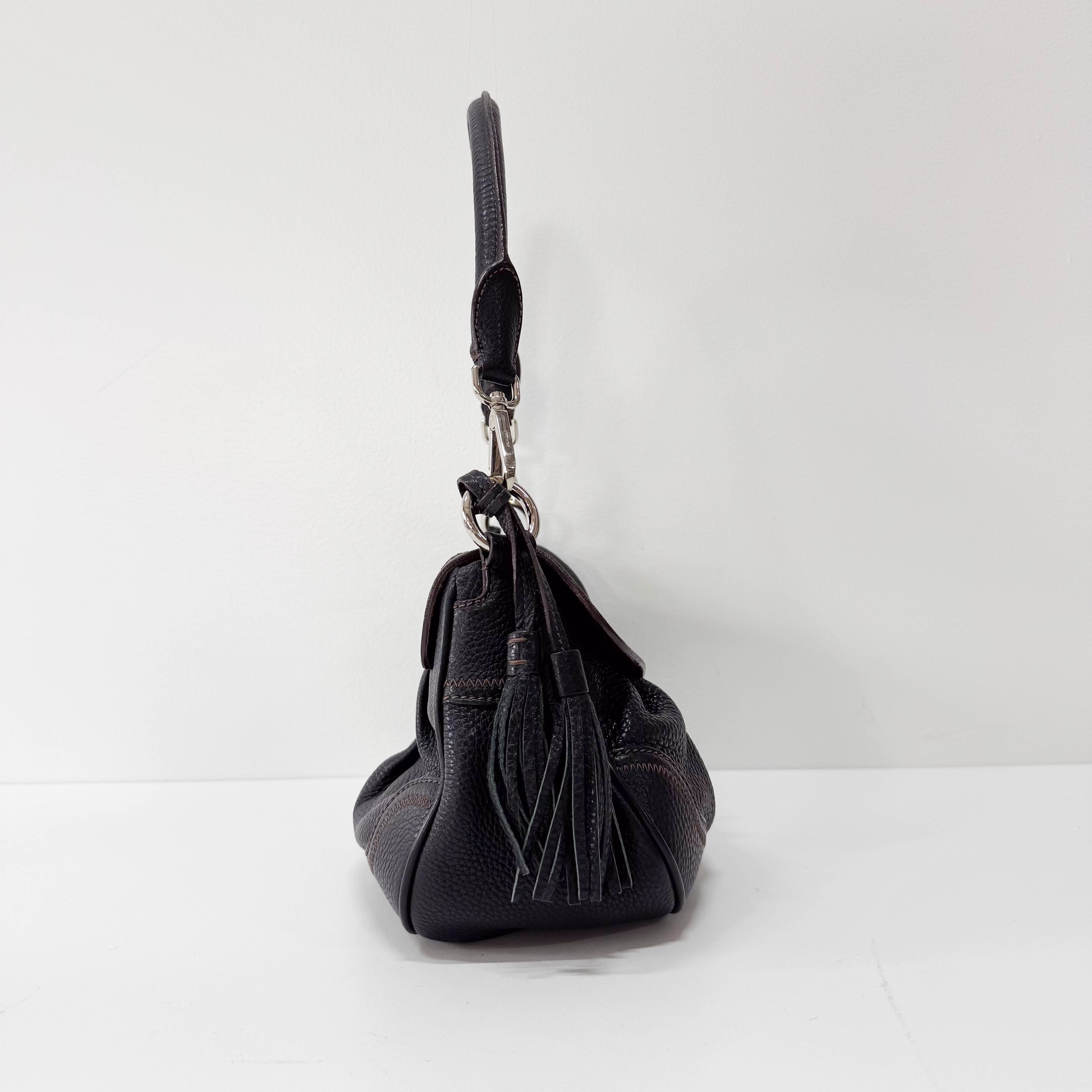 Black Leather Tassel Shoulder Bag