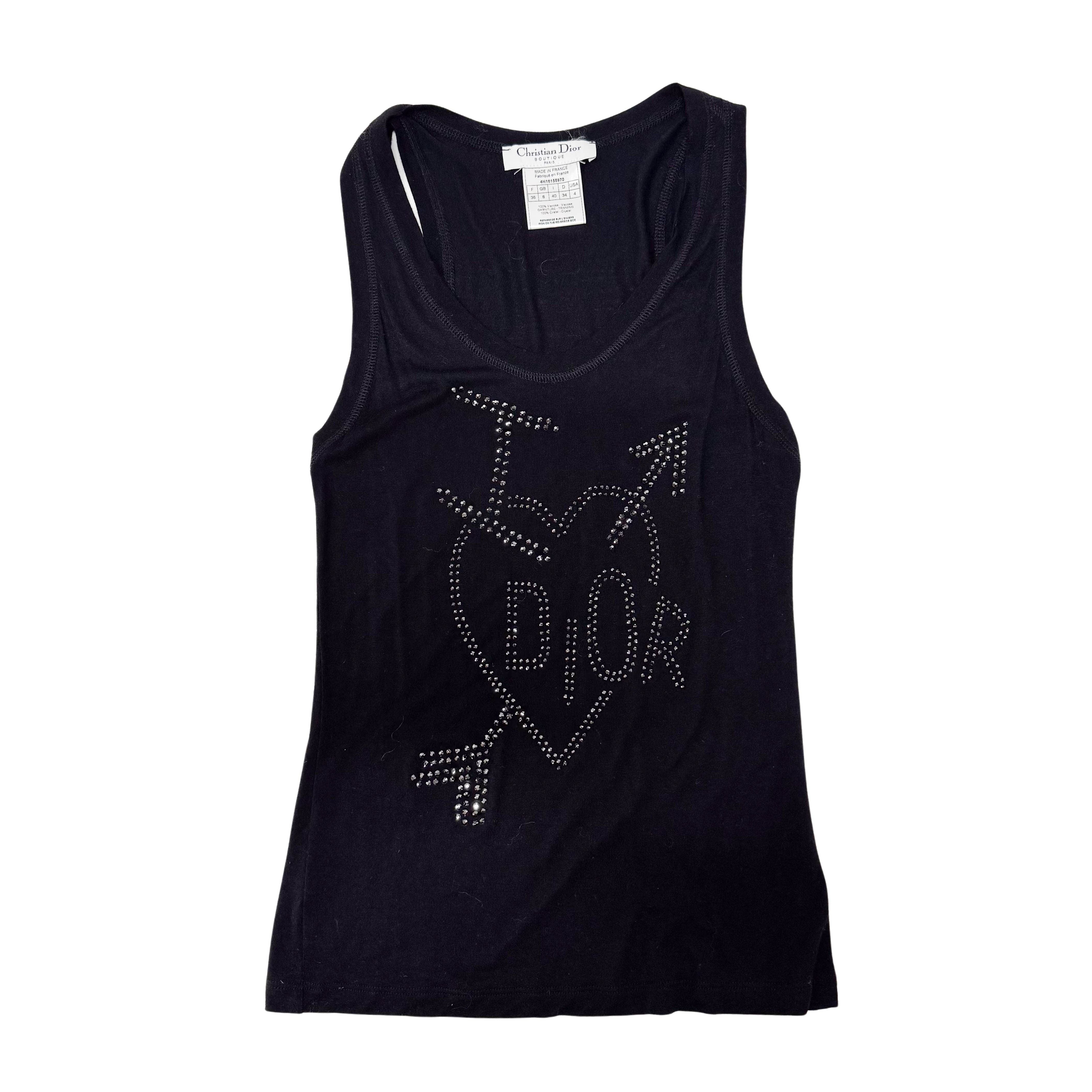 Dior Rhinestone Logo Black Tank Top Size 4
