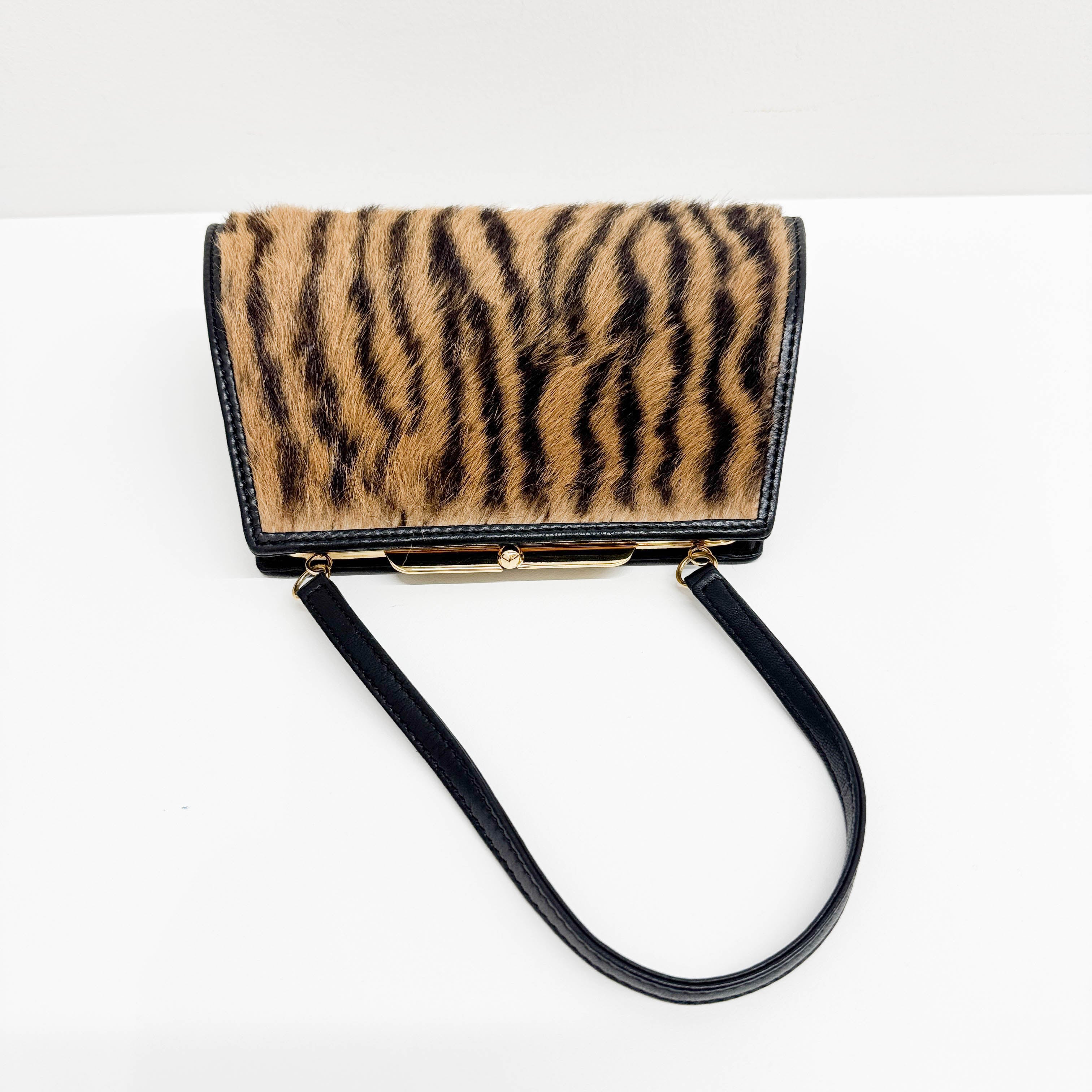 Brown Tiger Print Pony Hair Hand Bag