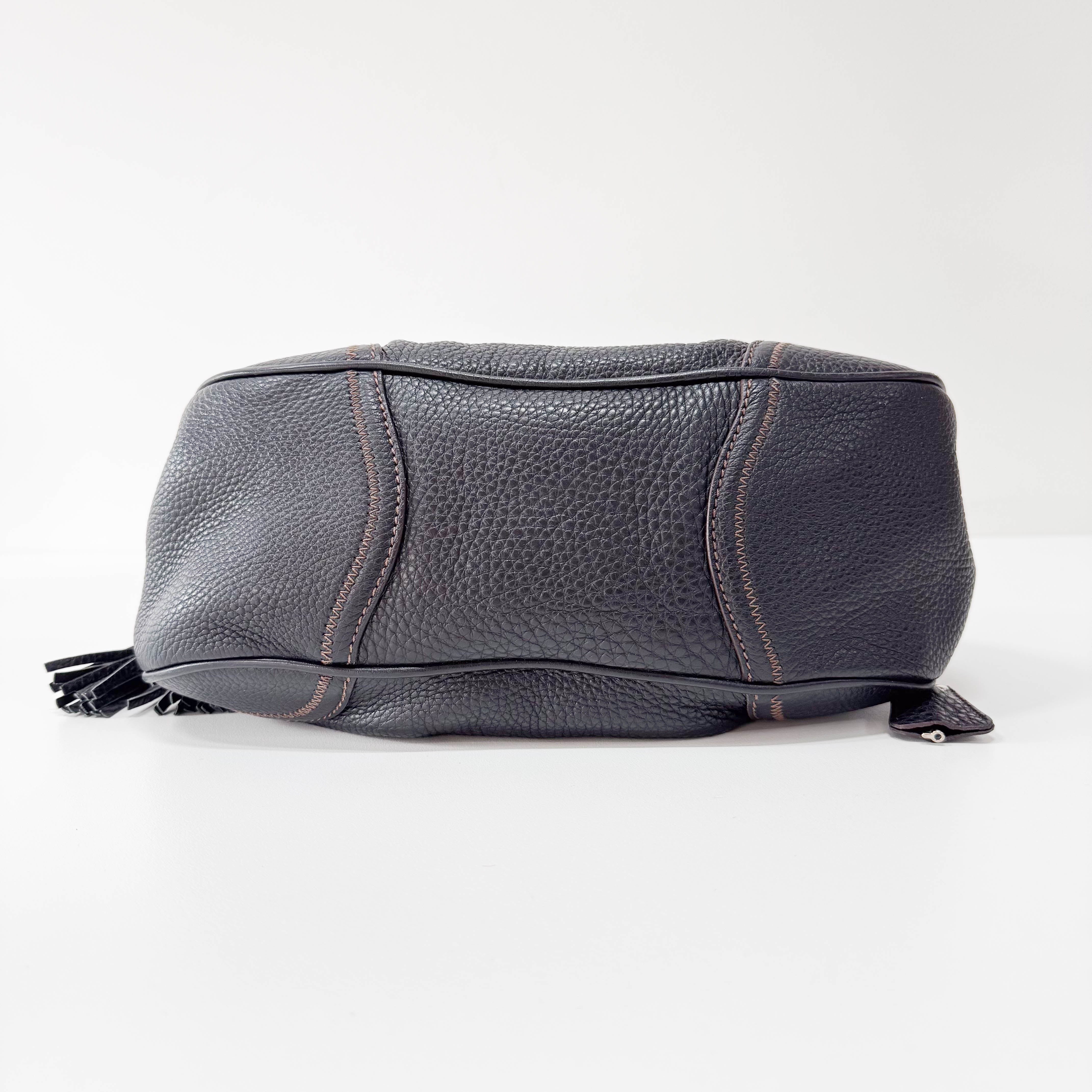 Black Leather Tassel Shoulder Bag