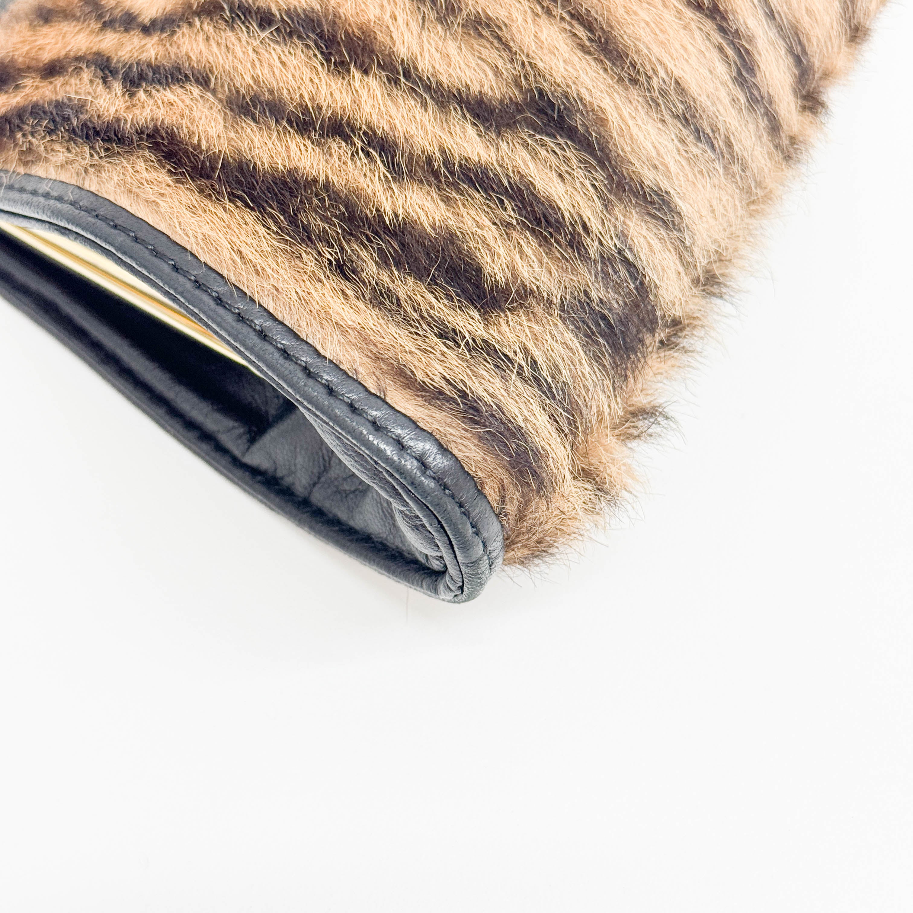Brown Tiger Print Pony Hair Hand Bag