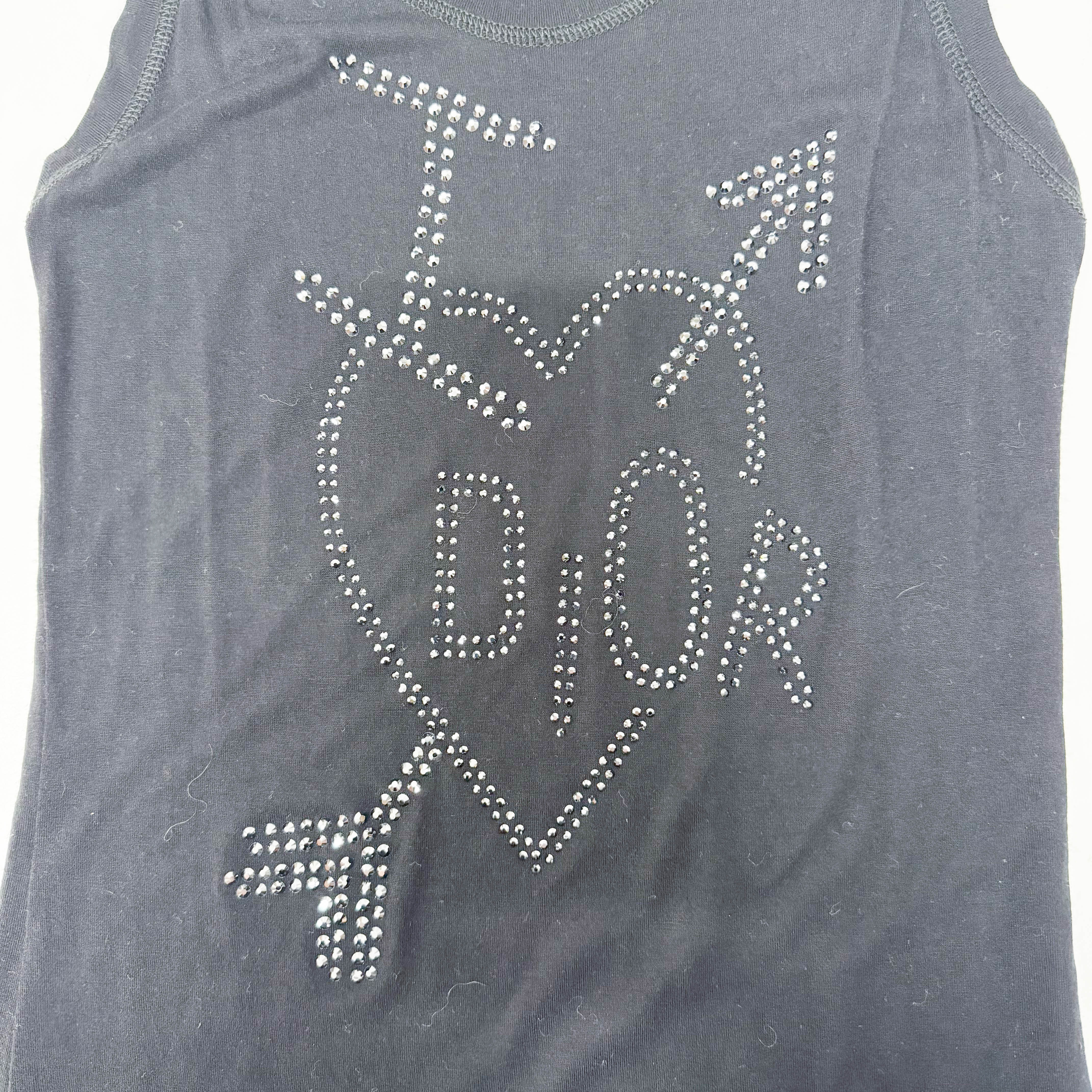 Dior Rhinestone Logo Black Tank Top Size 4