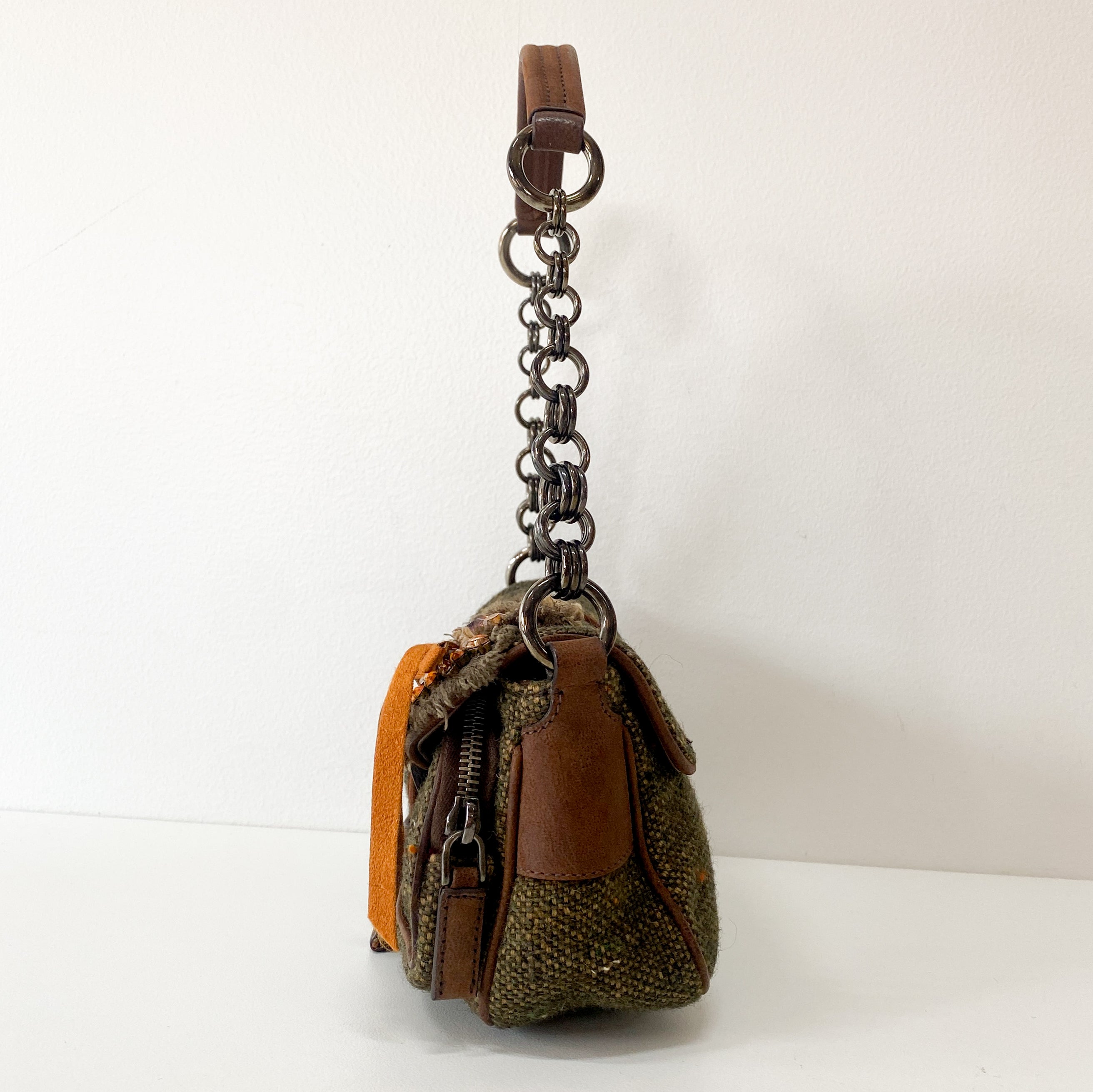 Mini Brown Tweed Shoulder Bag