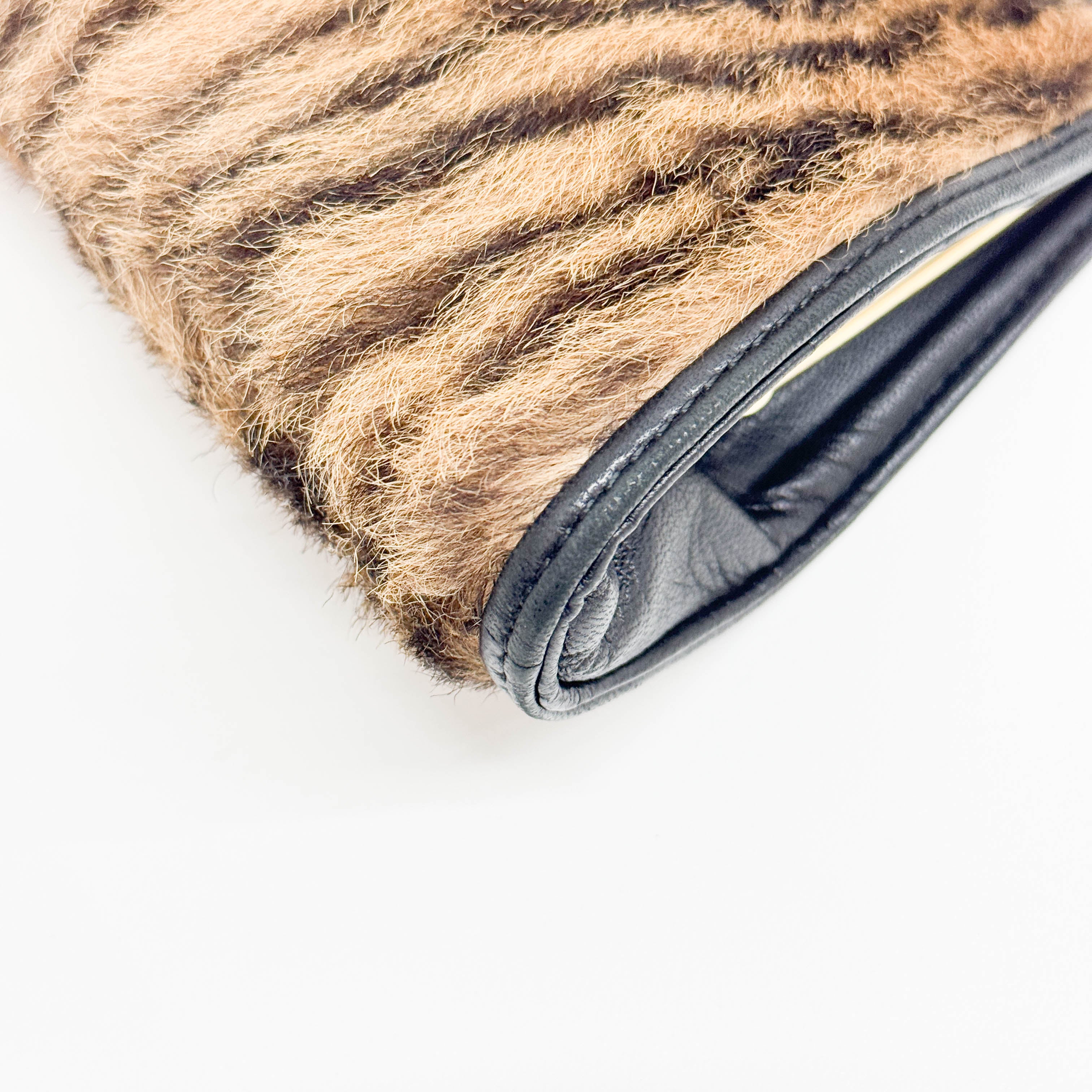 Brown Tiger Print Pony Hair Hand Bag