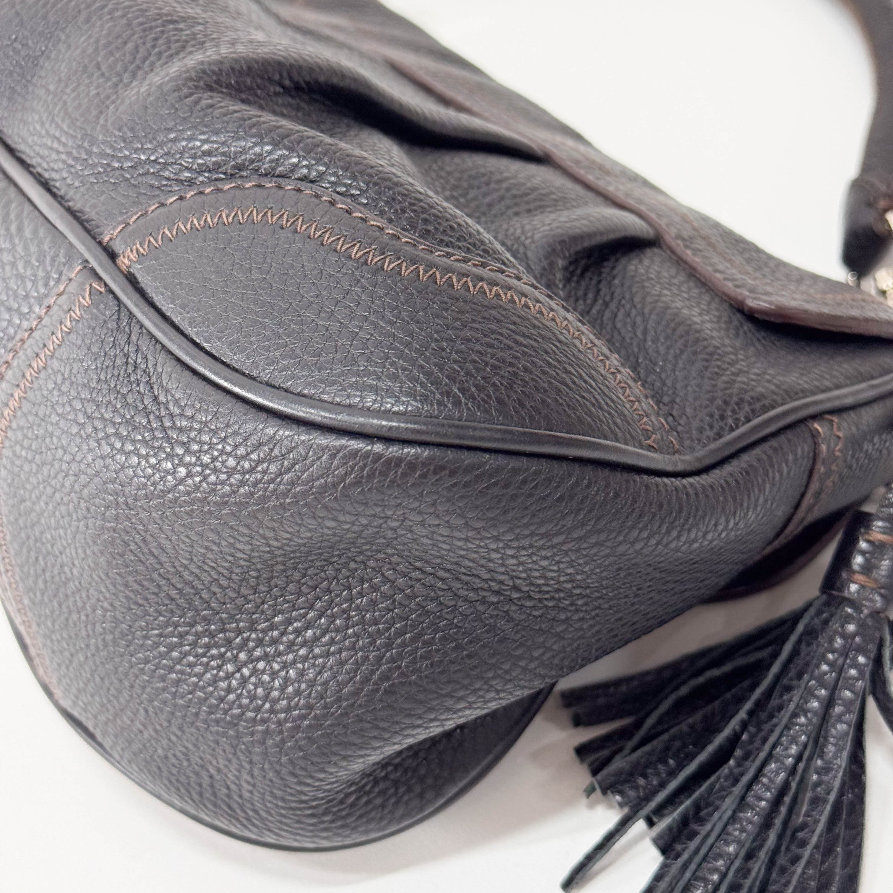 Black Leather Tassel Shoulder Bag