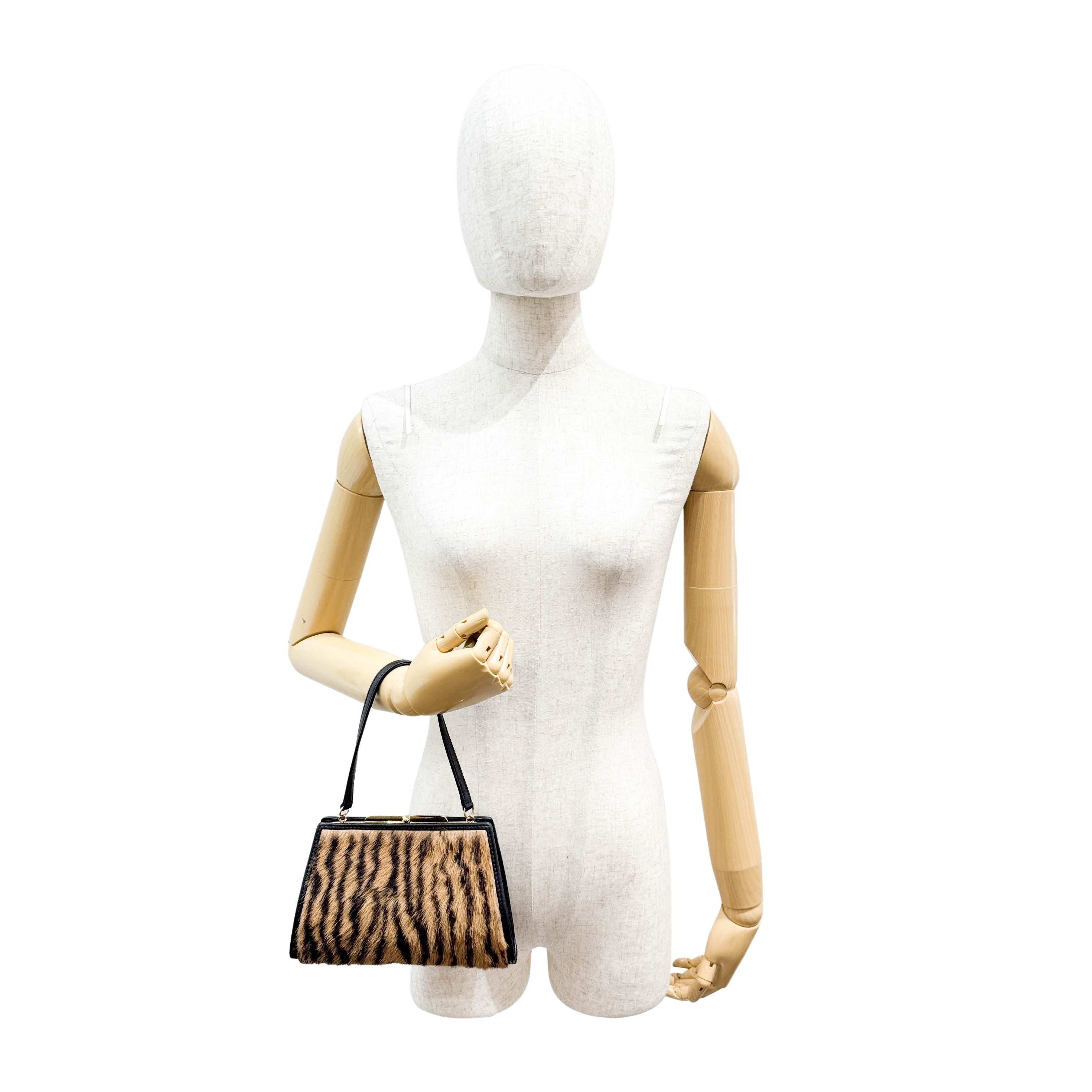 Brown Tiger Print Pony Hair Hand Bag