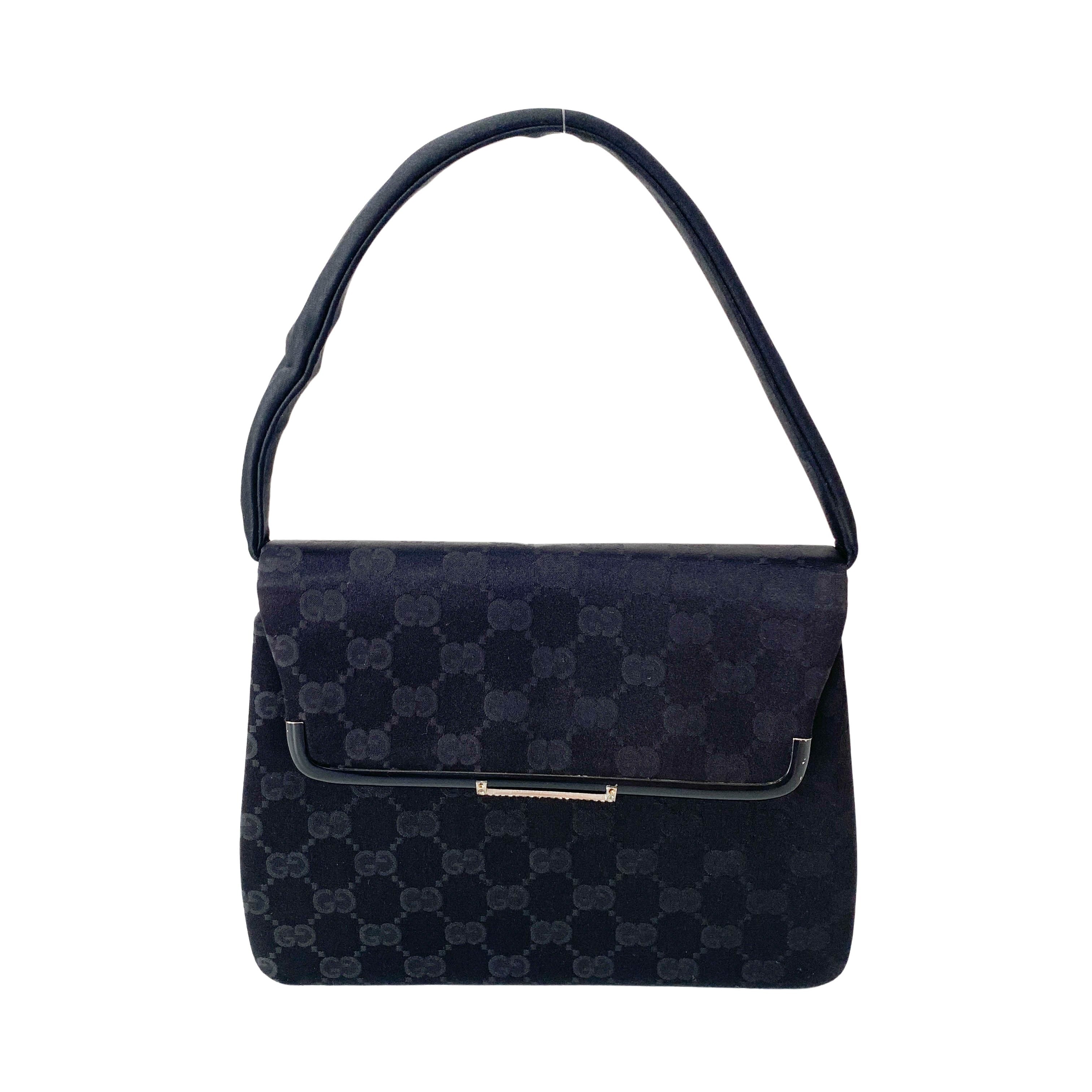 Black GG Satin Top Handle Bag