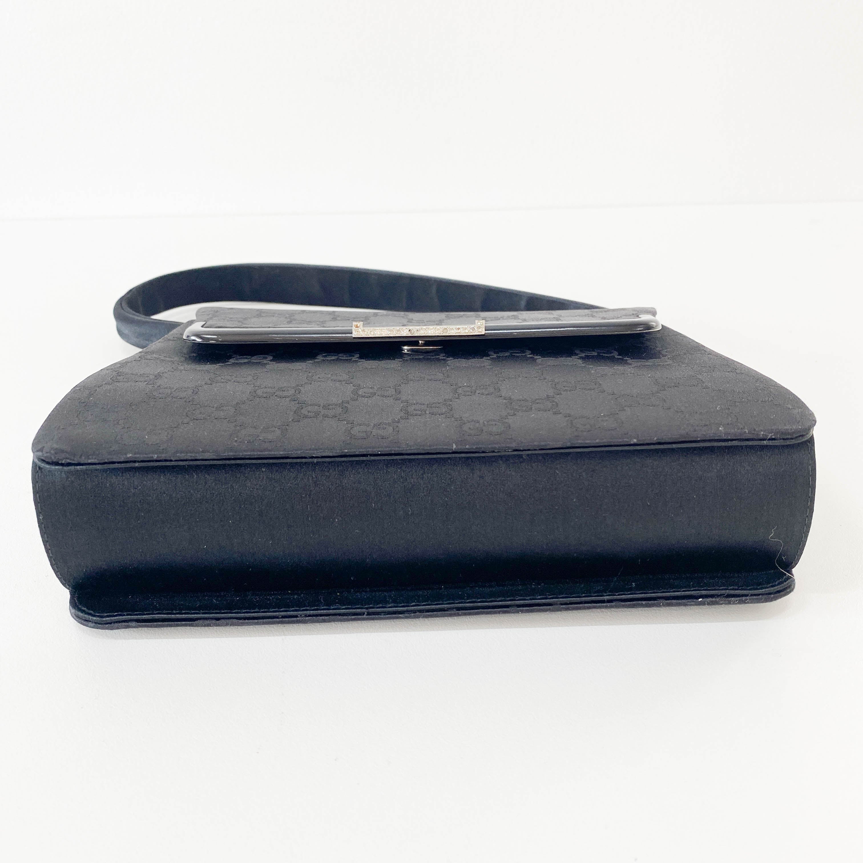 Black GG Satin Top Handle Bag