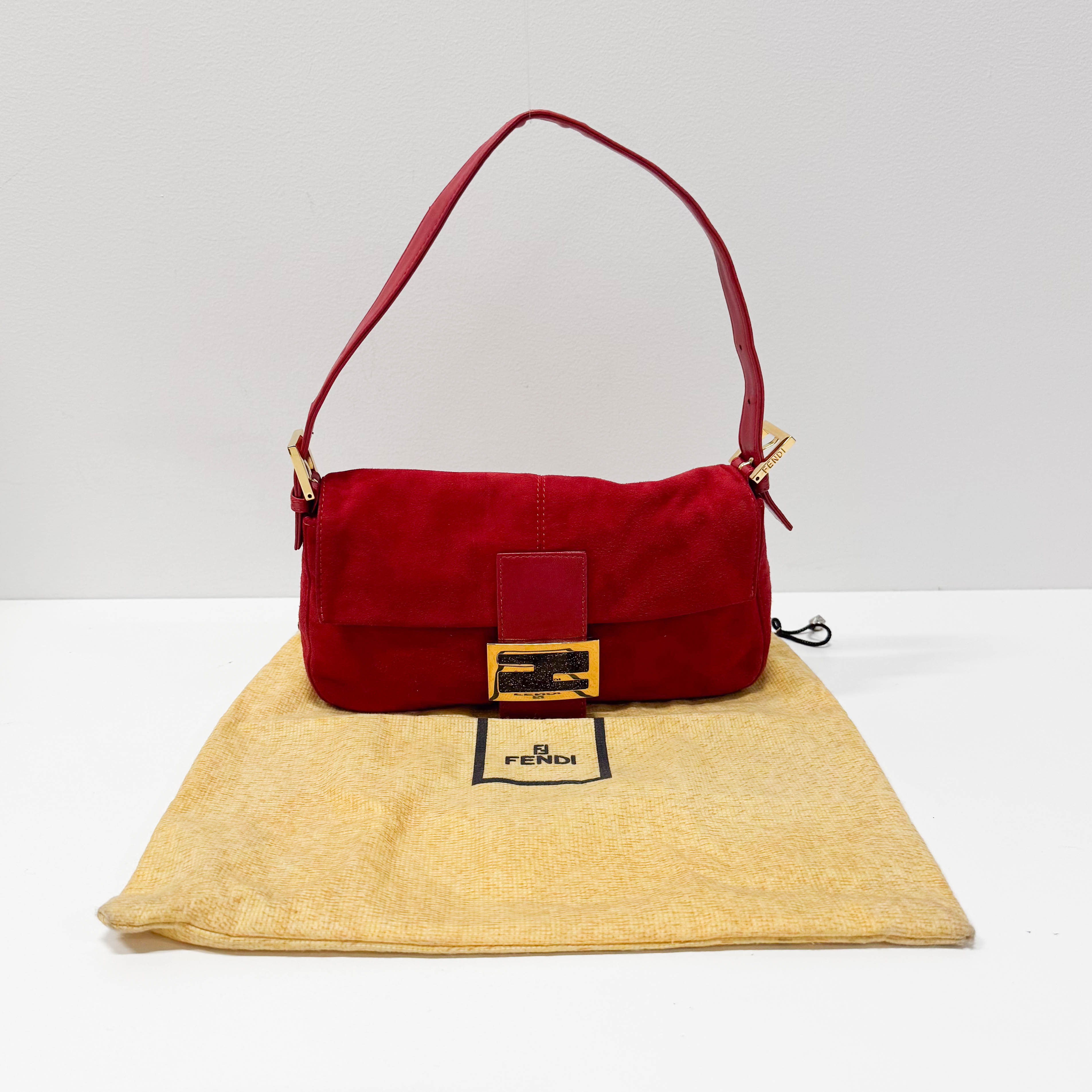 Baguette Red Suede Shoulder Bag