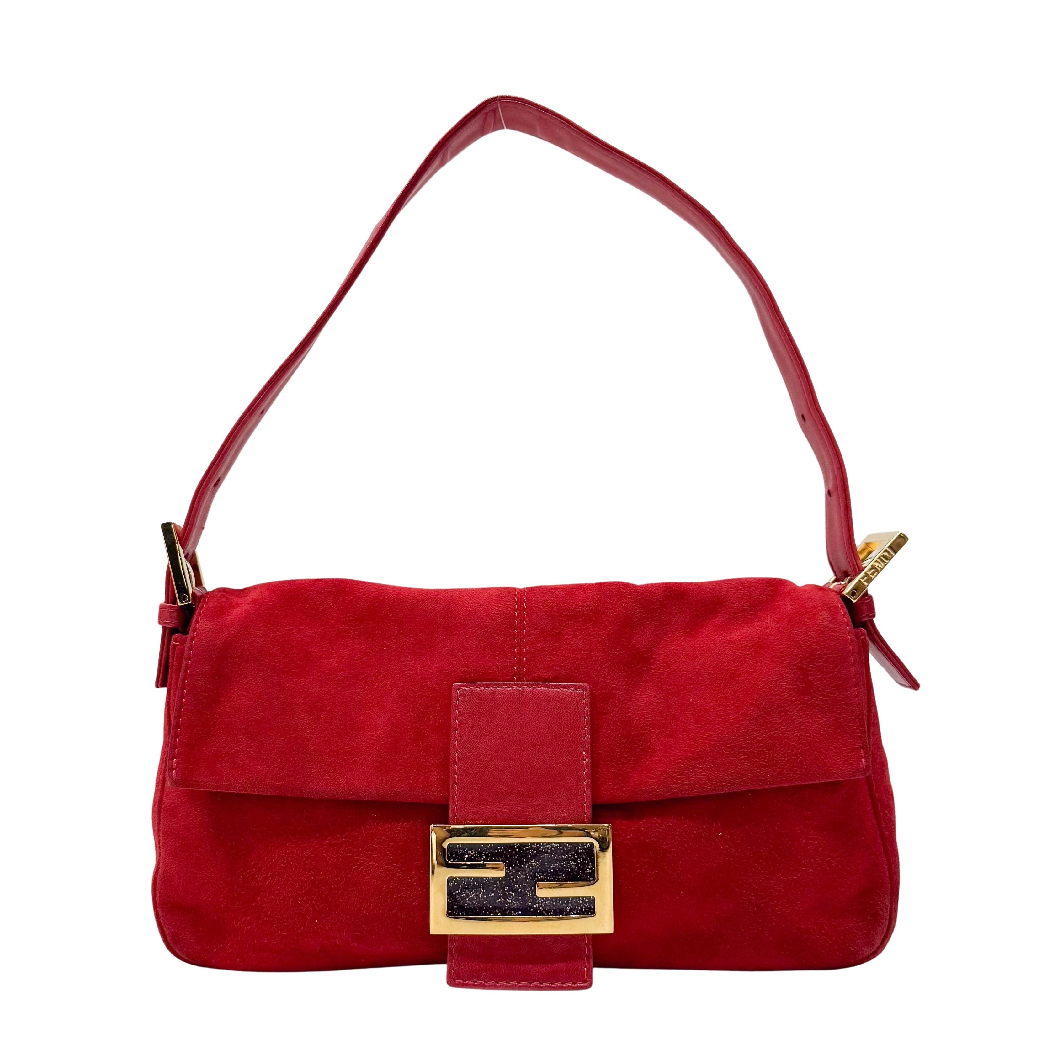 Baguette Red Suede Shoulder Bag