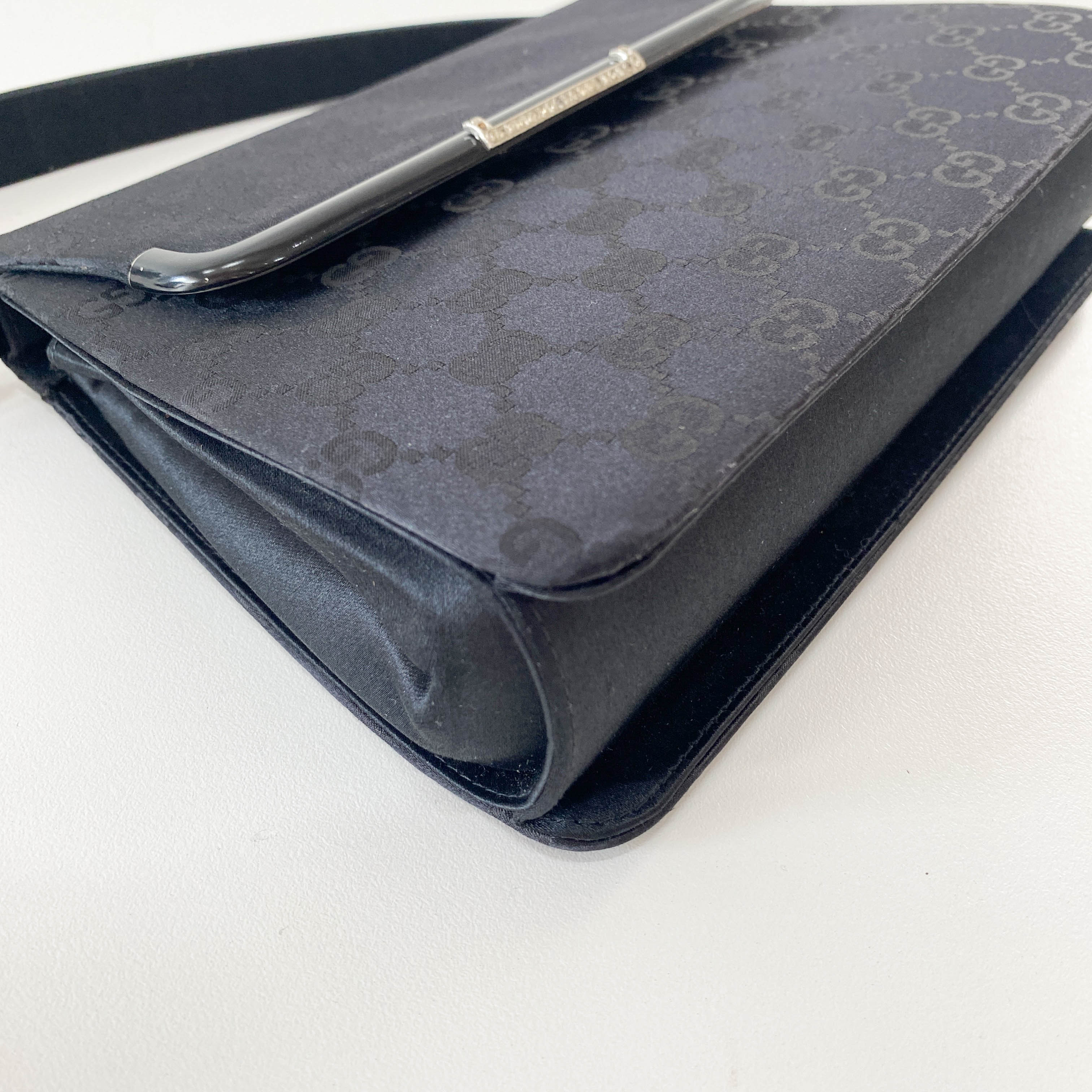 Black GG Satin Top Handle Bag