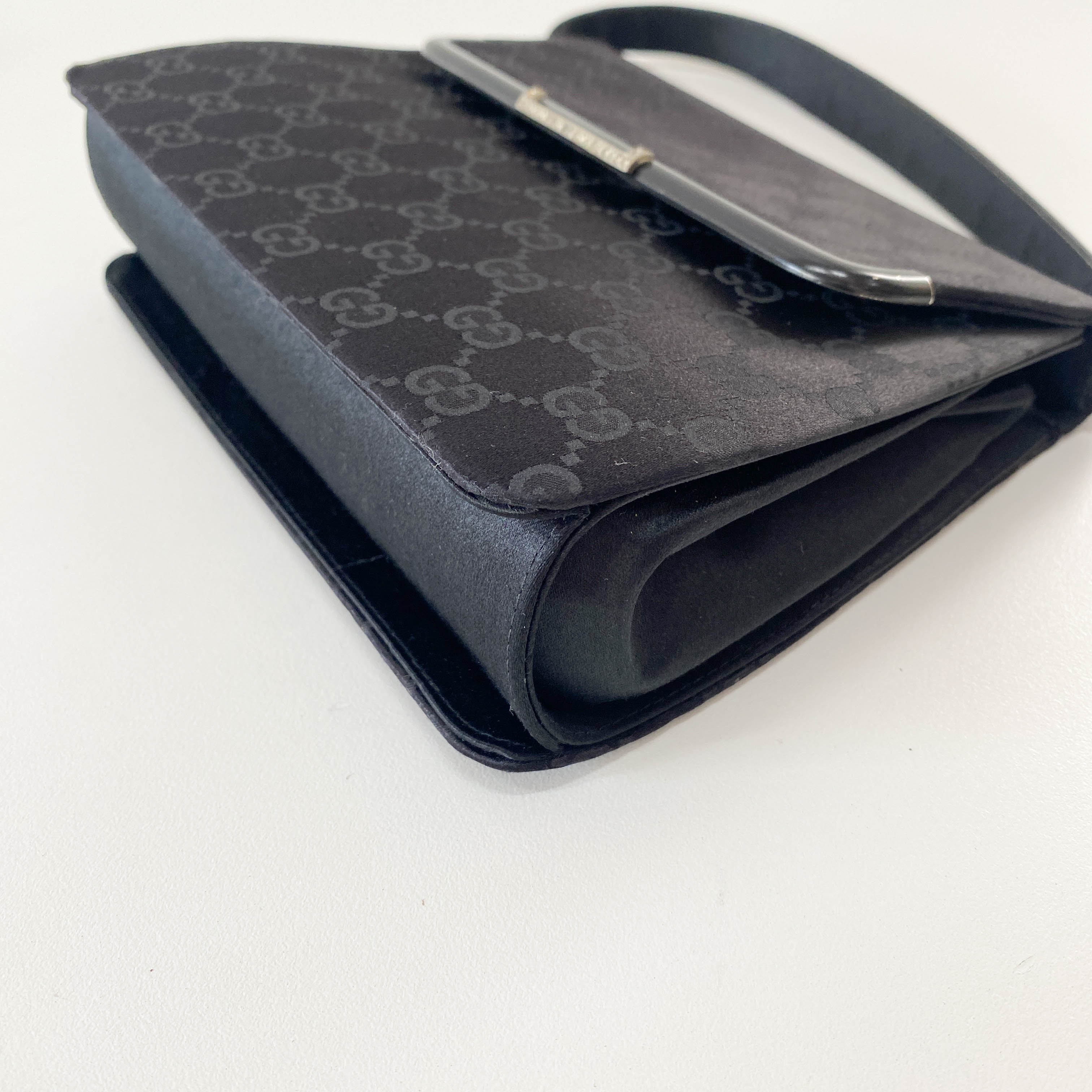 Black GG Satin Top Handle Bag