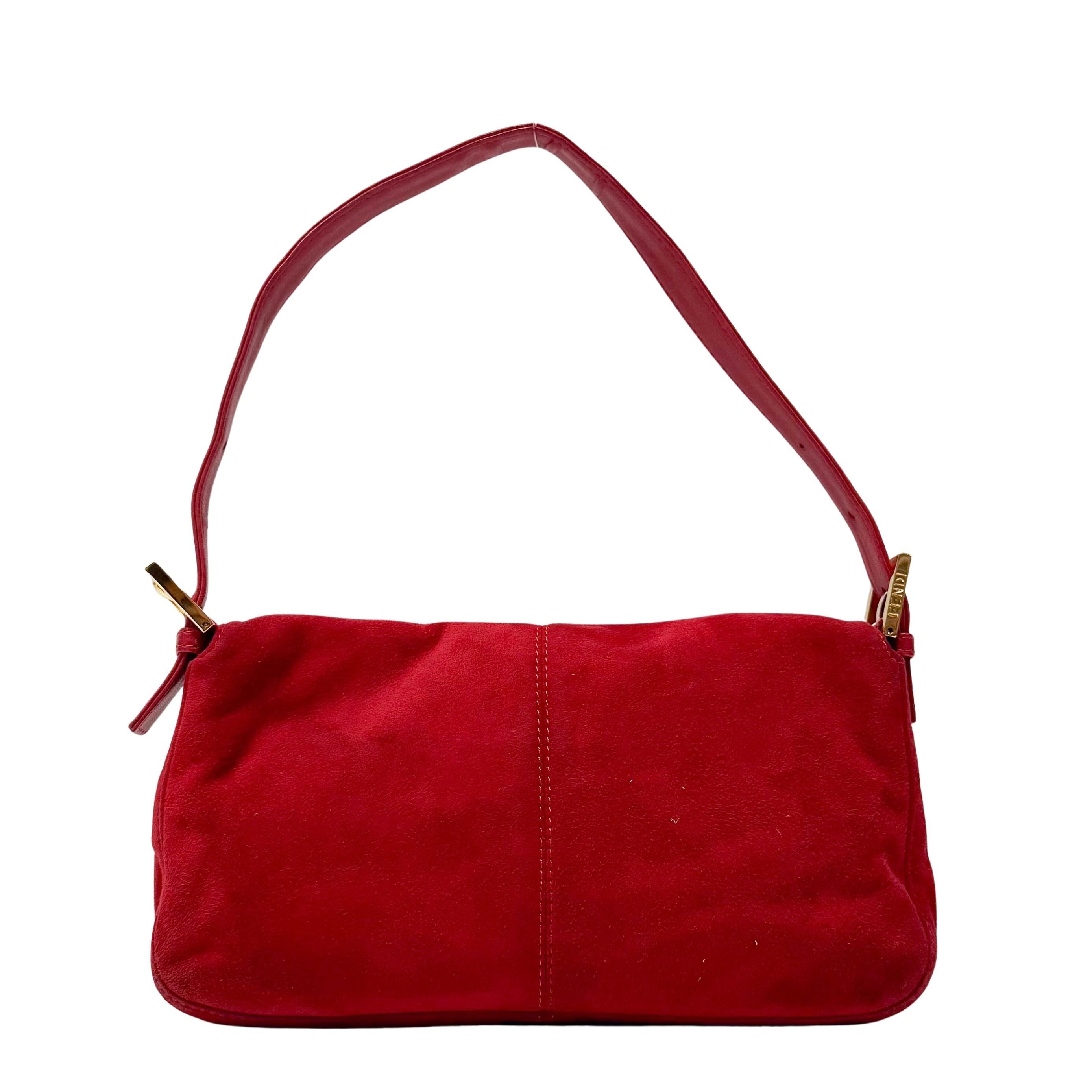 Baguette Red Suede Shoulder Bag