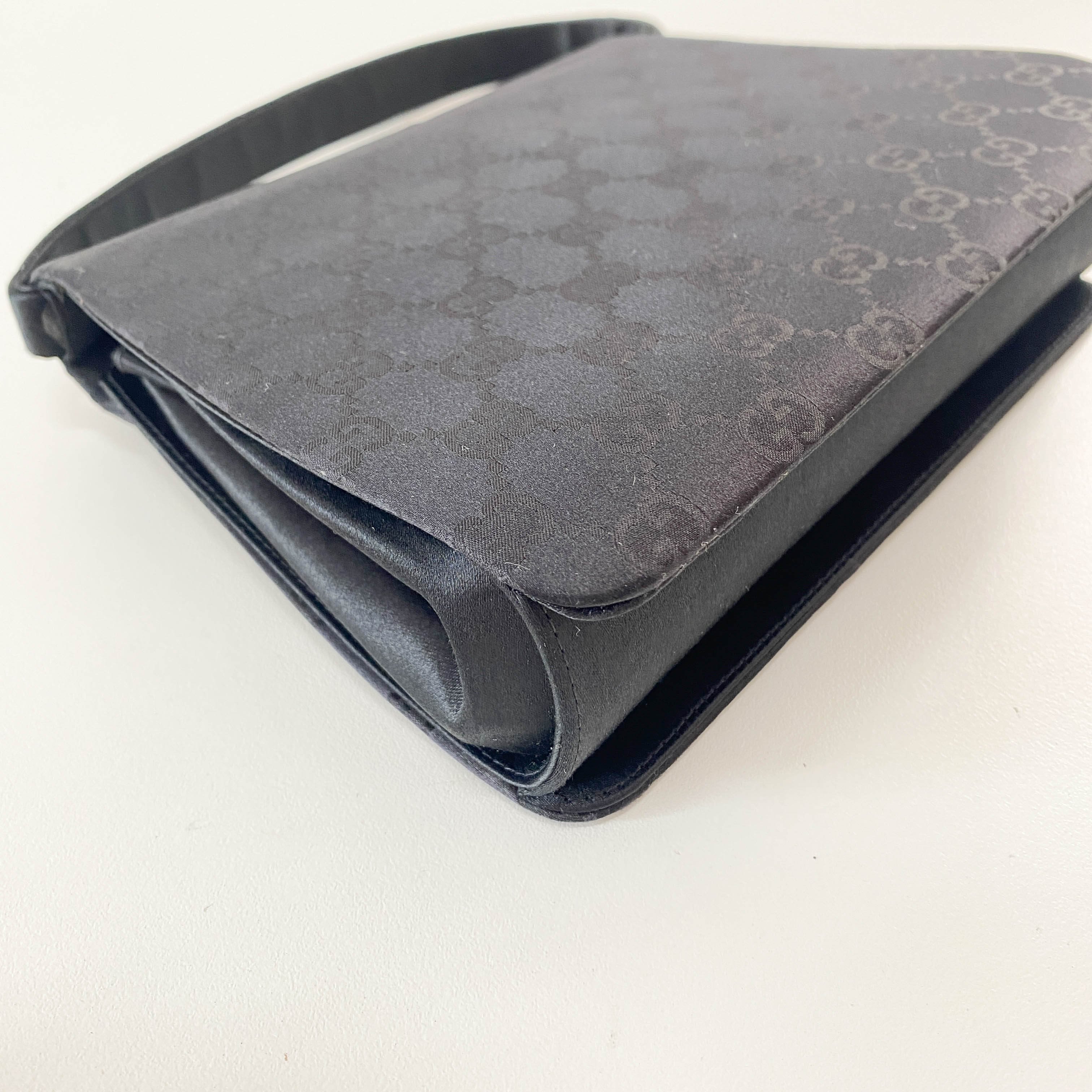 Black GG Satin Top Handle Bag