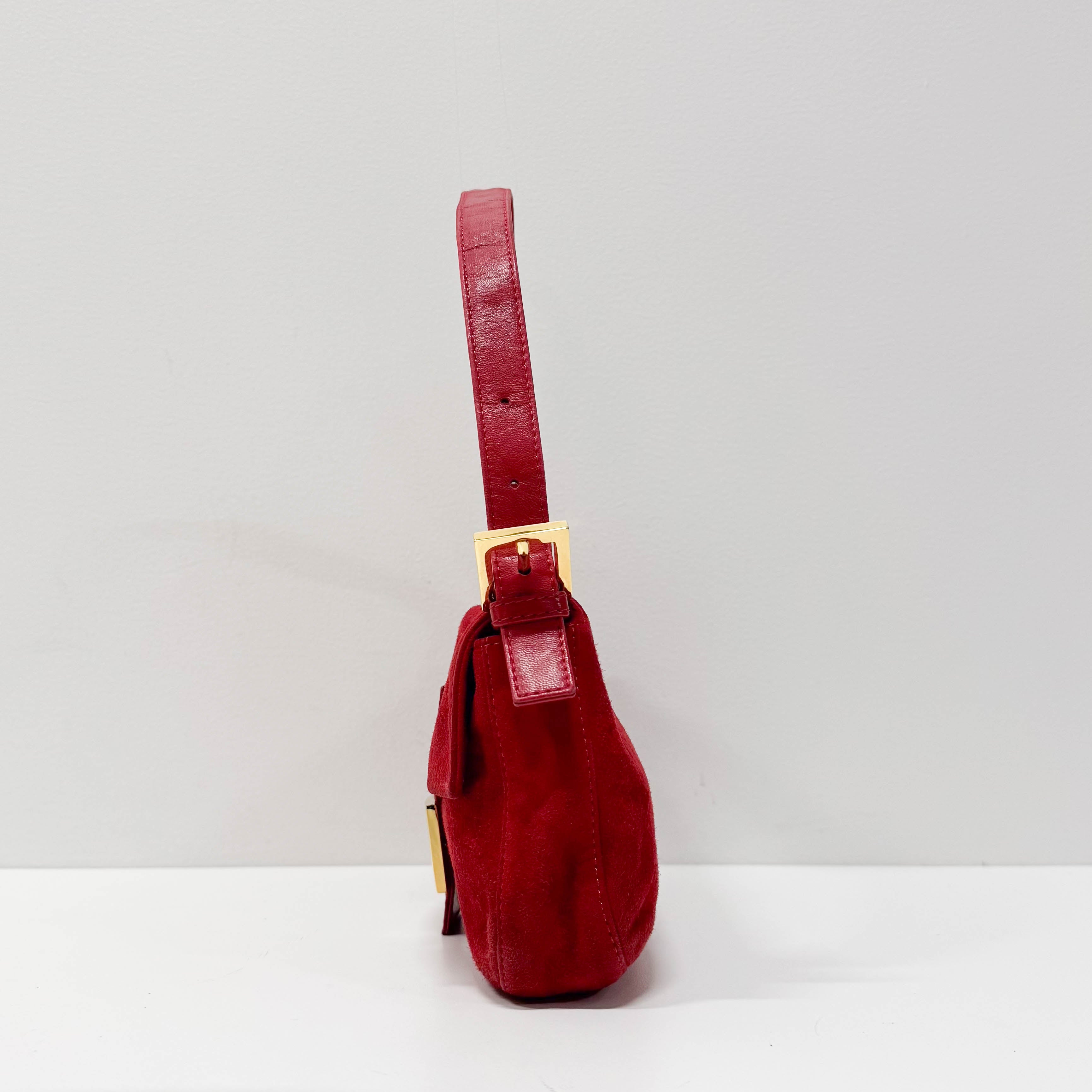 Baguette Red Suede Shoulder Bag
