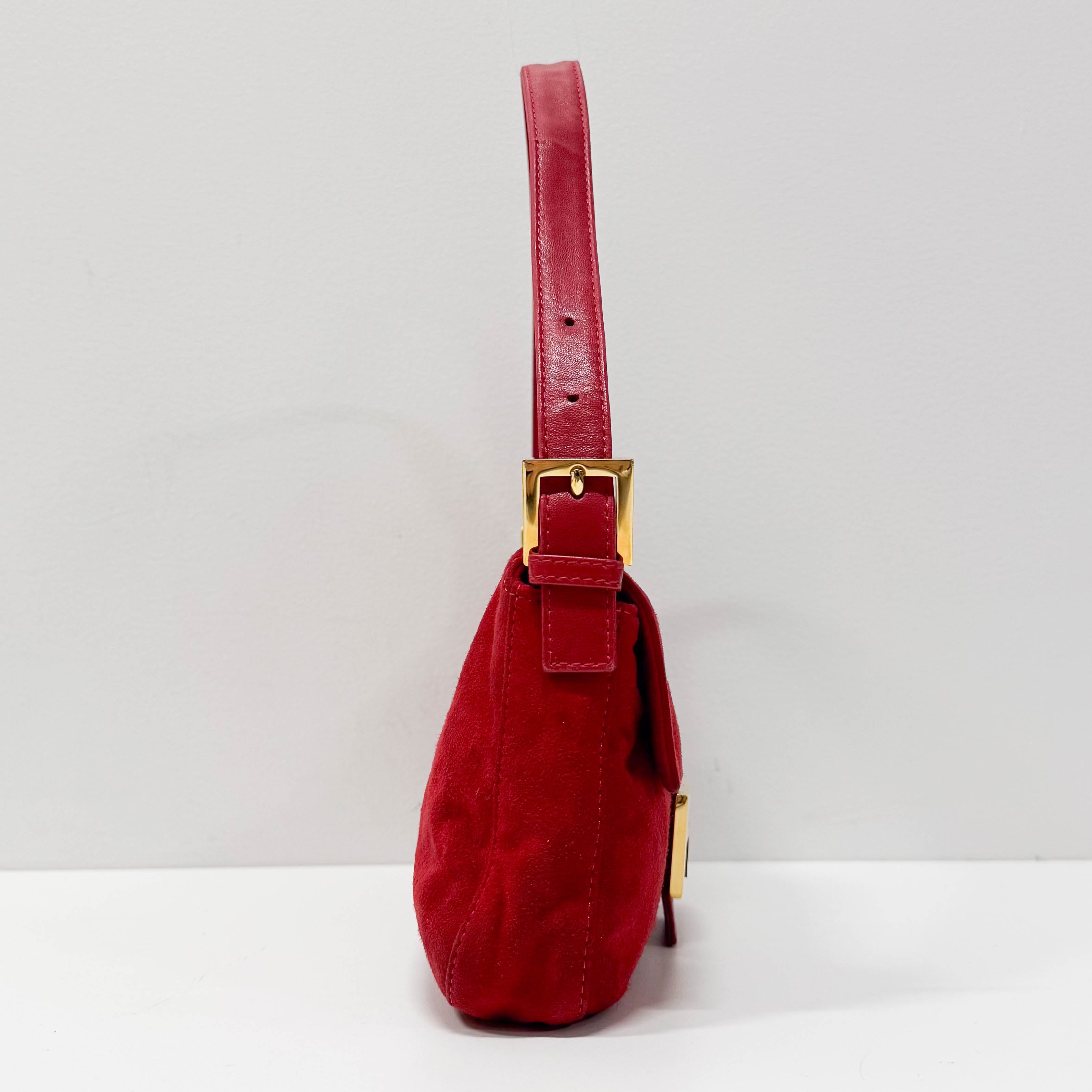 Baguette Red Suede Shoulder Bag