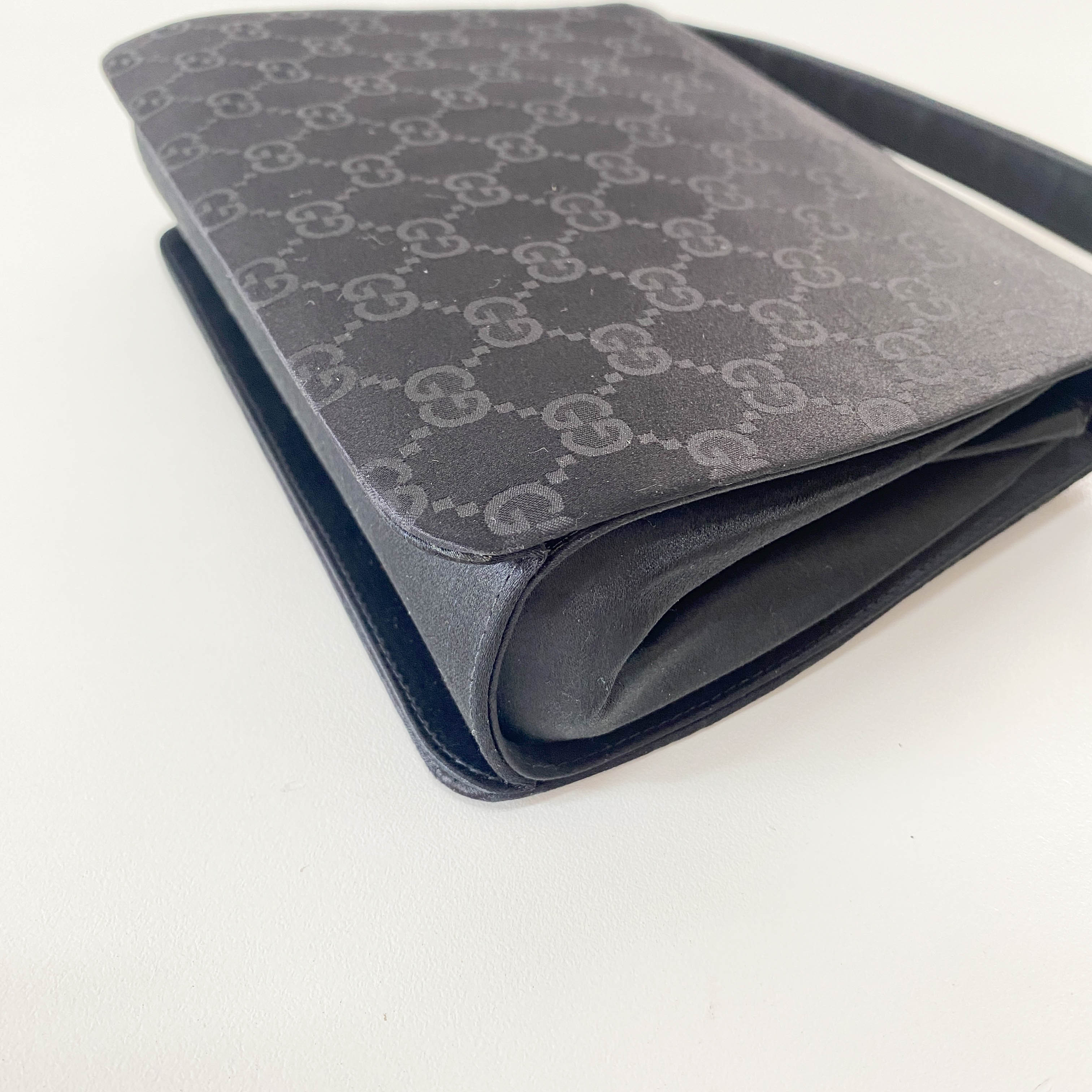 Black GG Satin Top Handle Bag