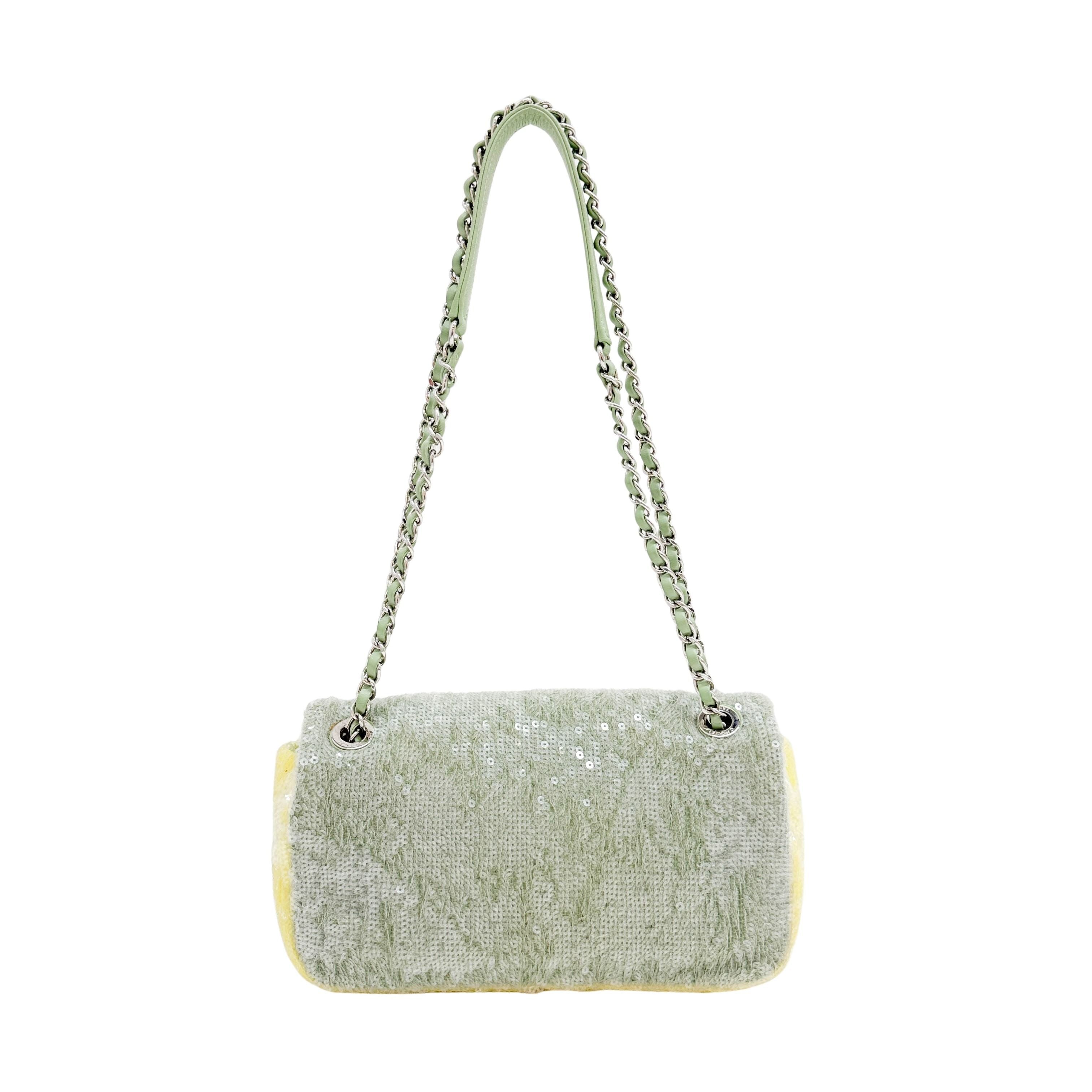 Classic Flap Waterfall Green Sequin Shoulder Bag