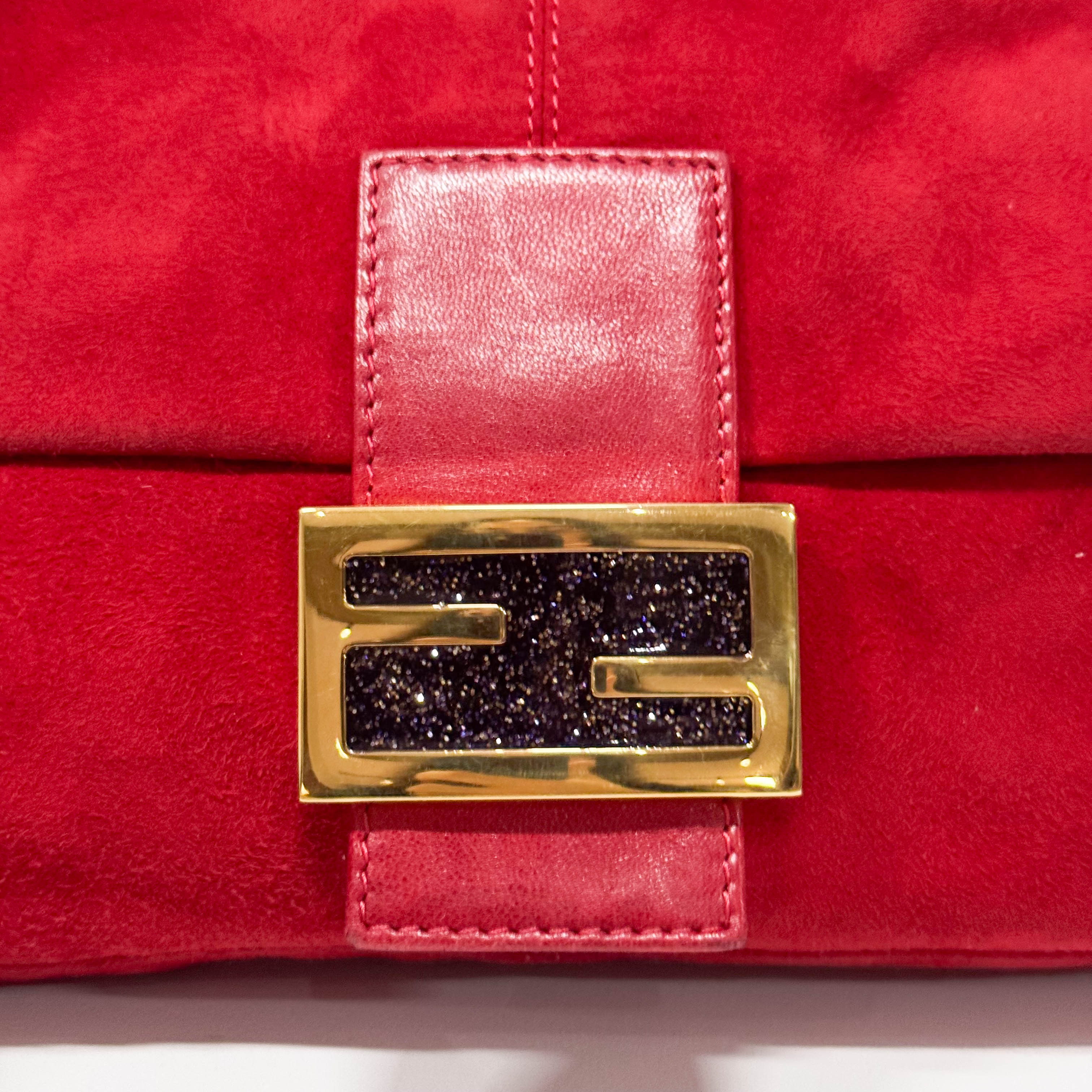 Baguette Red Suede Shoulder Bag