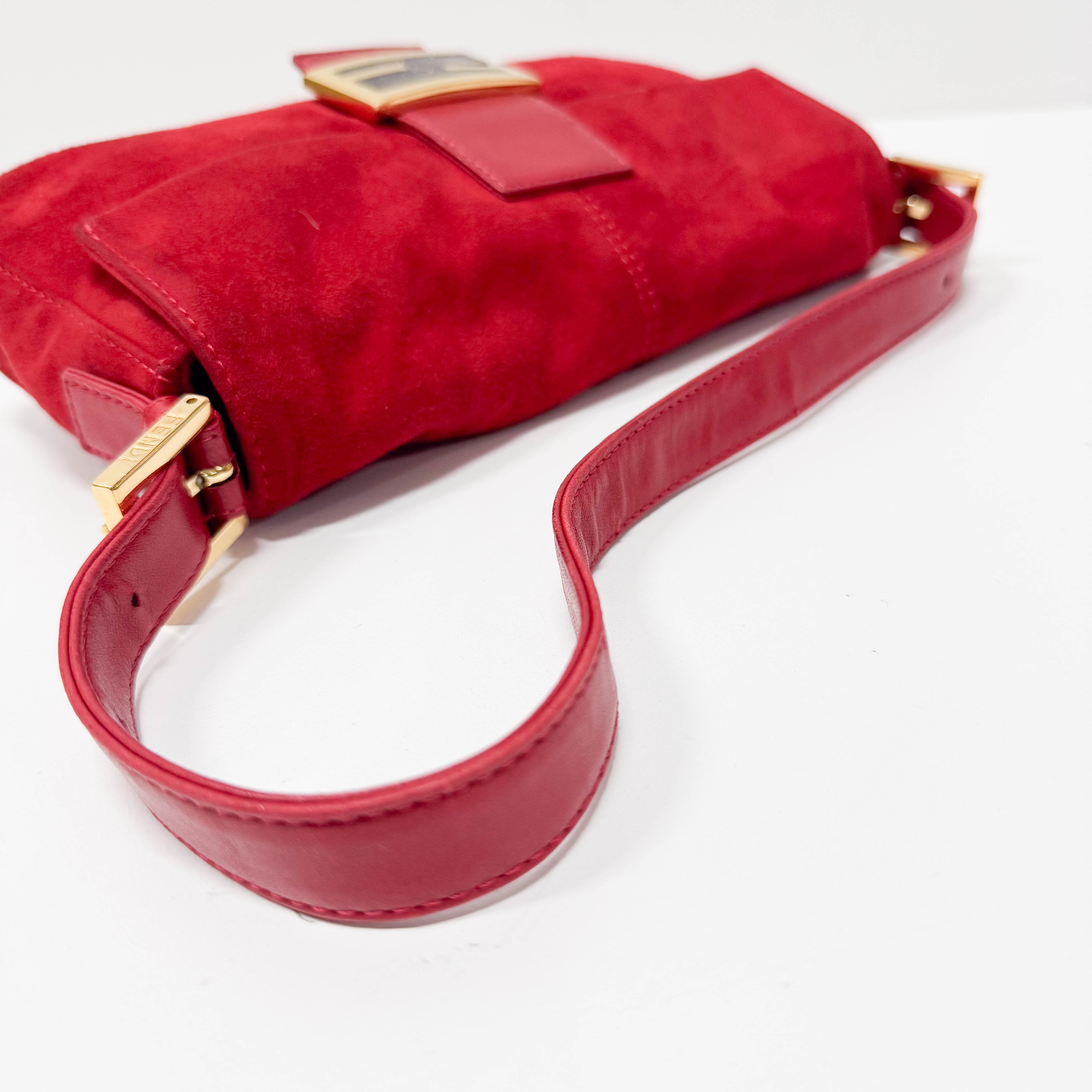 Baguette Red Suede Shoulder Bag