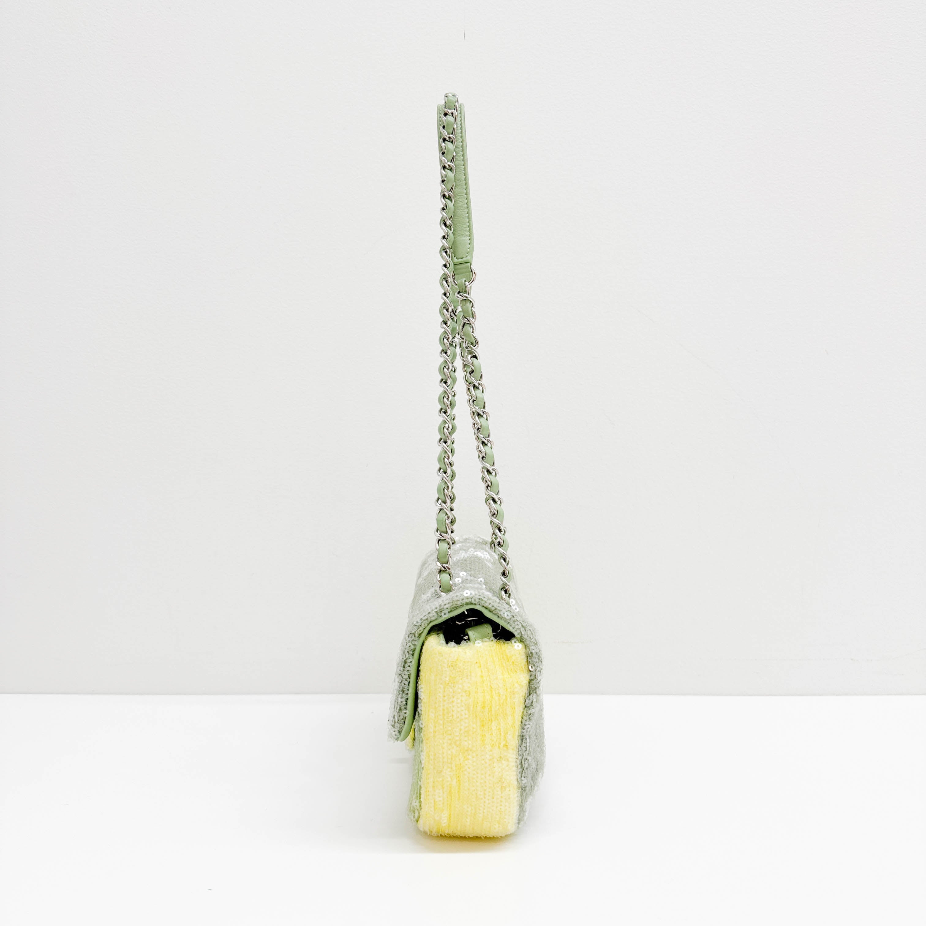 Classic Flap Waterfall Green Sequin Shoulder Bag