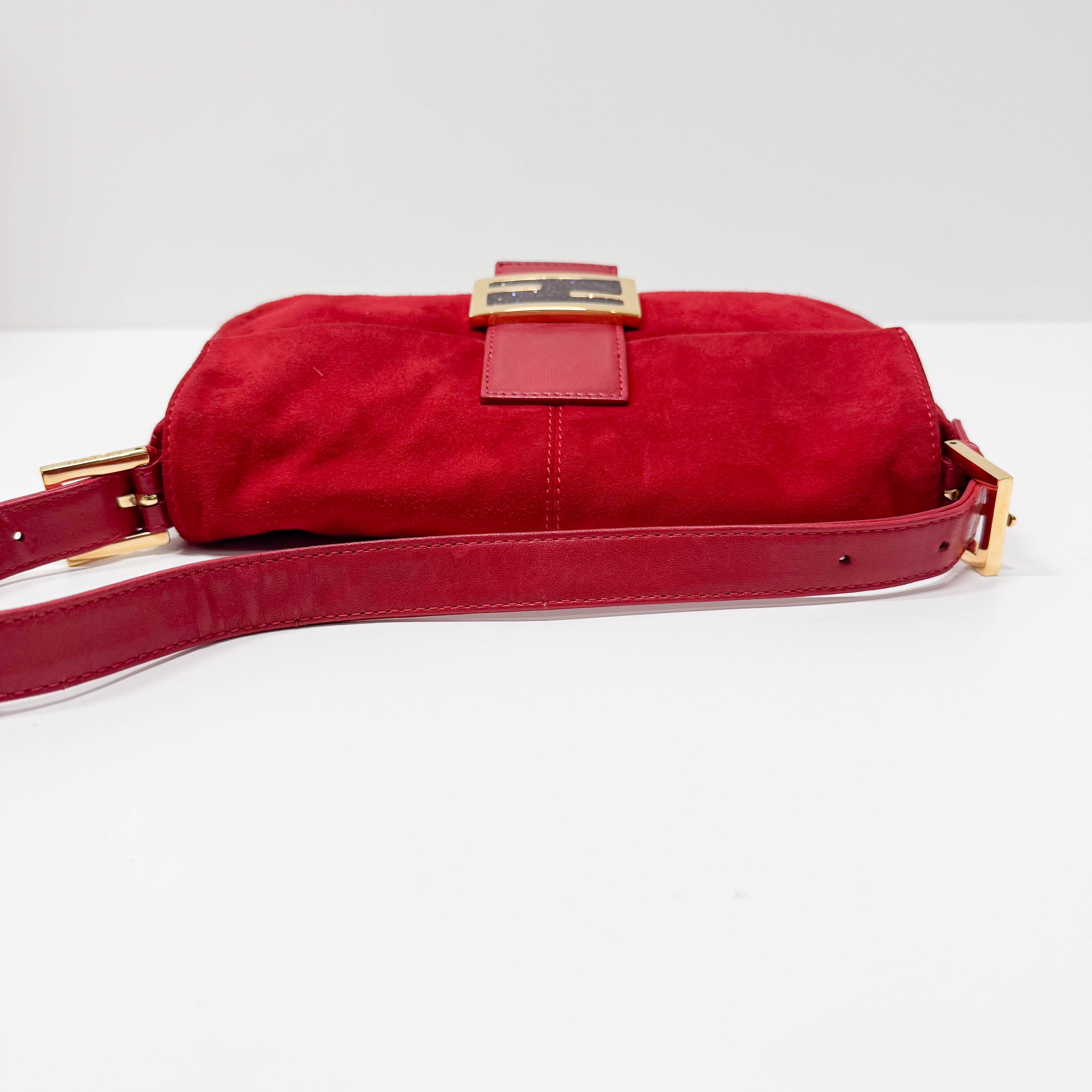 Baguette Red Suede Shoulder Bag