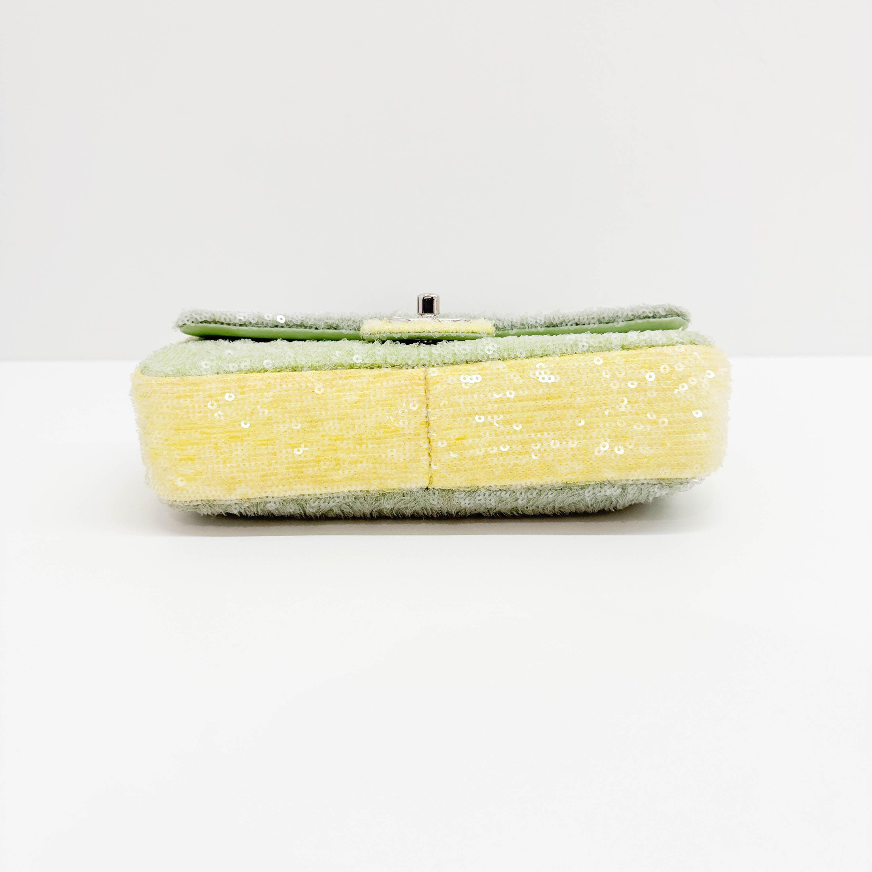 Classic Flap Waterfall Green Sequin Shoulder Bag