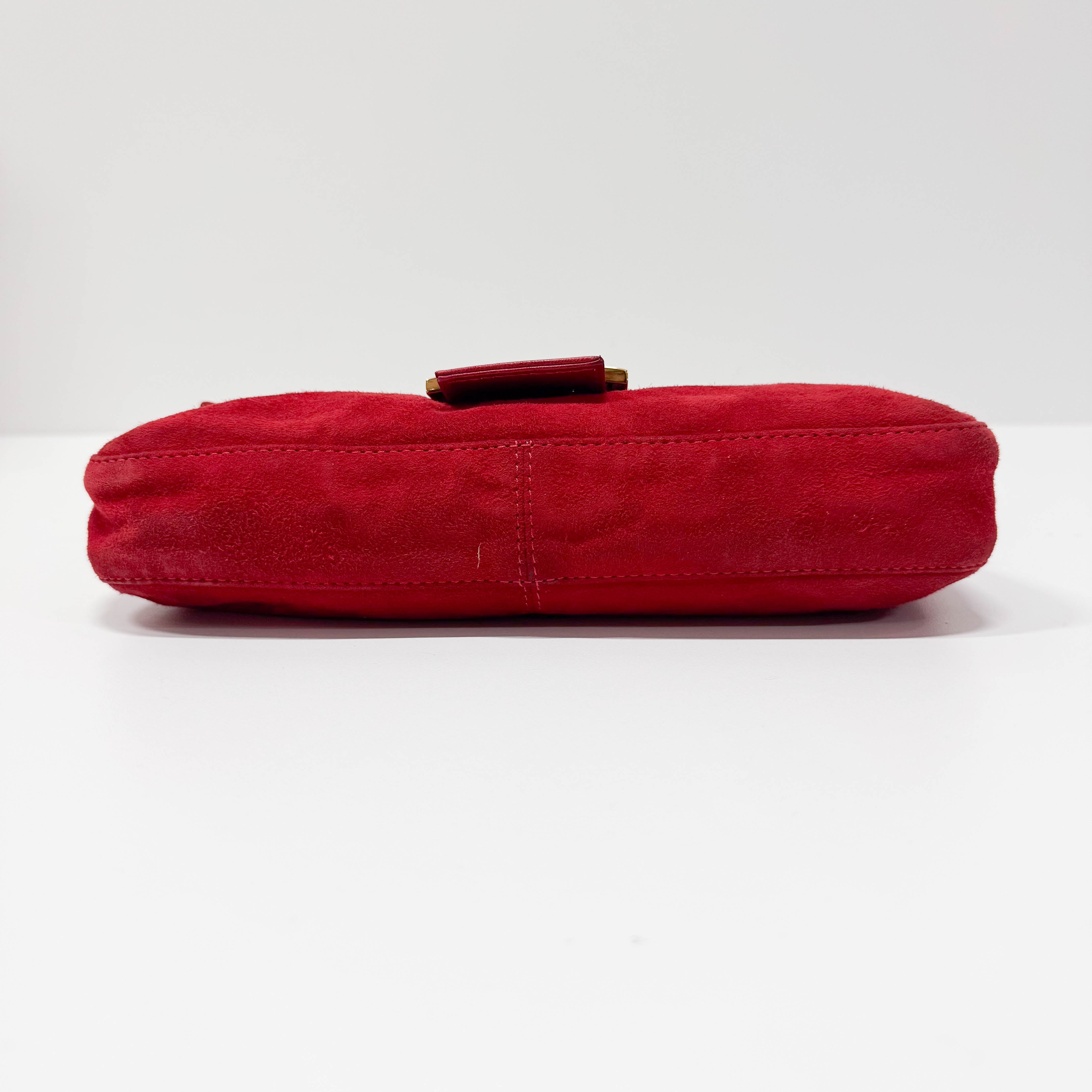 Baguette Red Suede Shoulder Bag