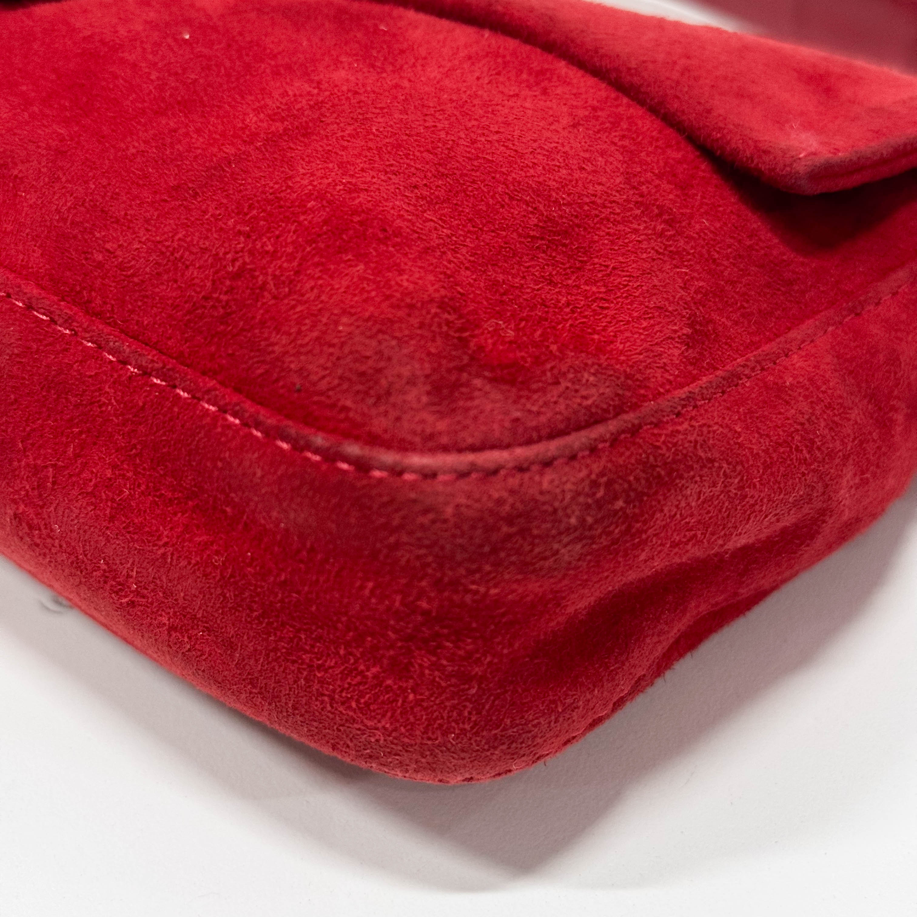 Baguette Red Suede Shoulder Bag