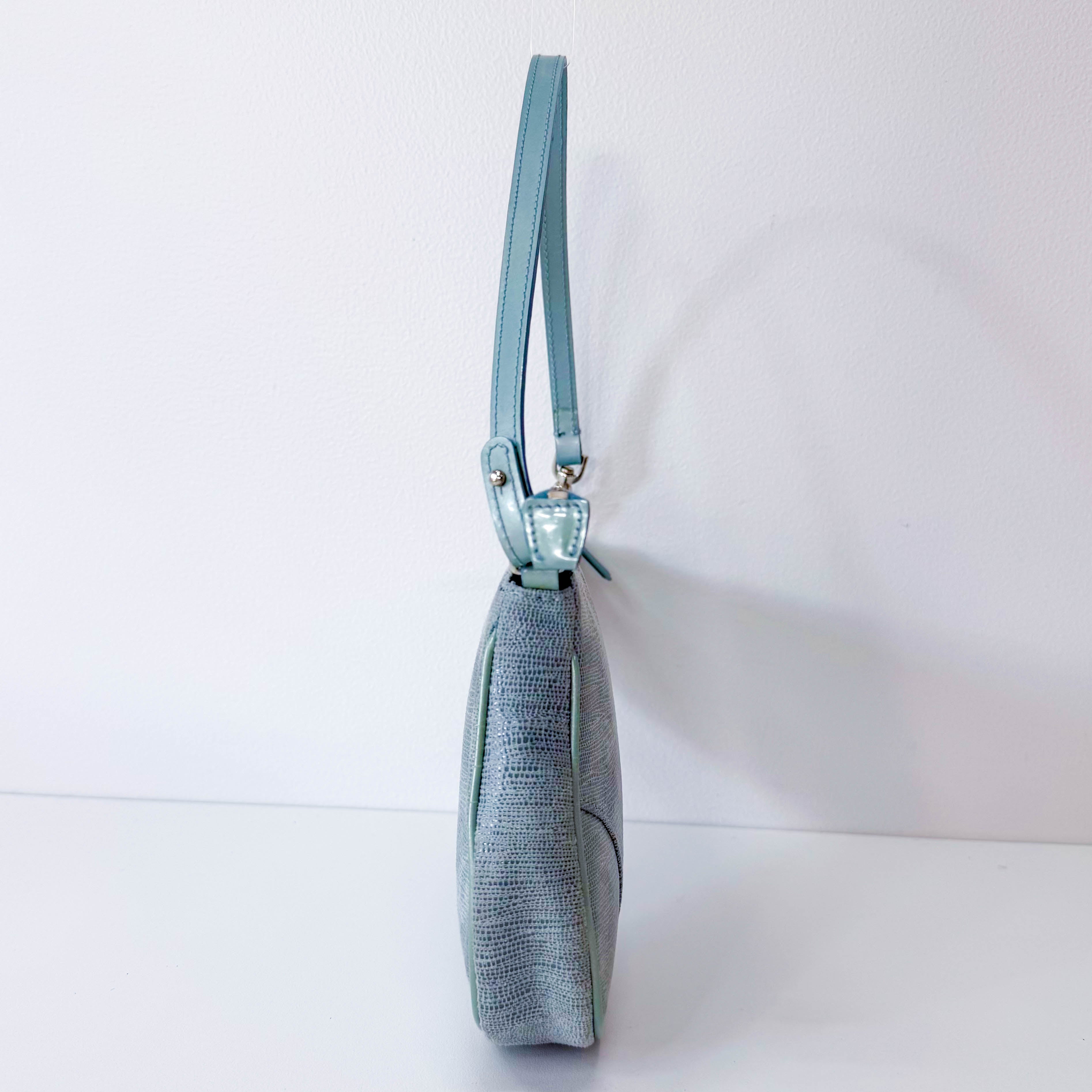Saddle Mini Light Blue Lizard Leather Shoulder Bag
