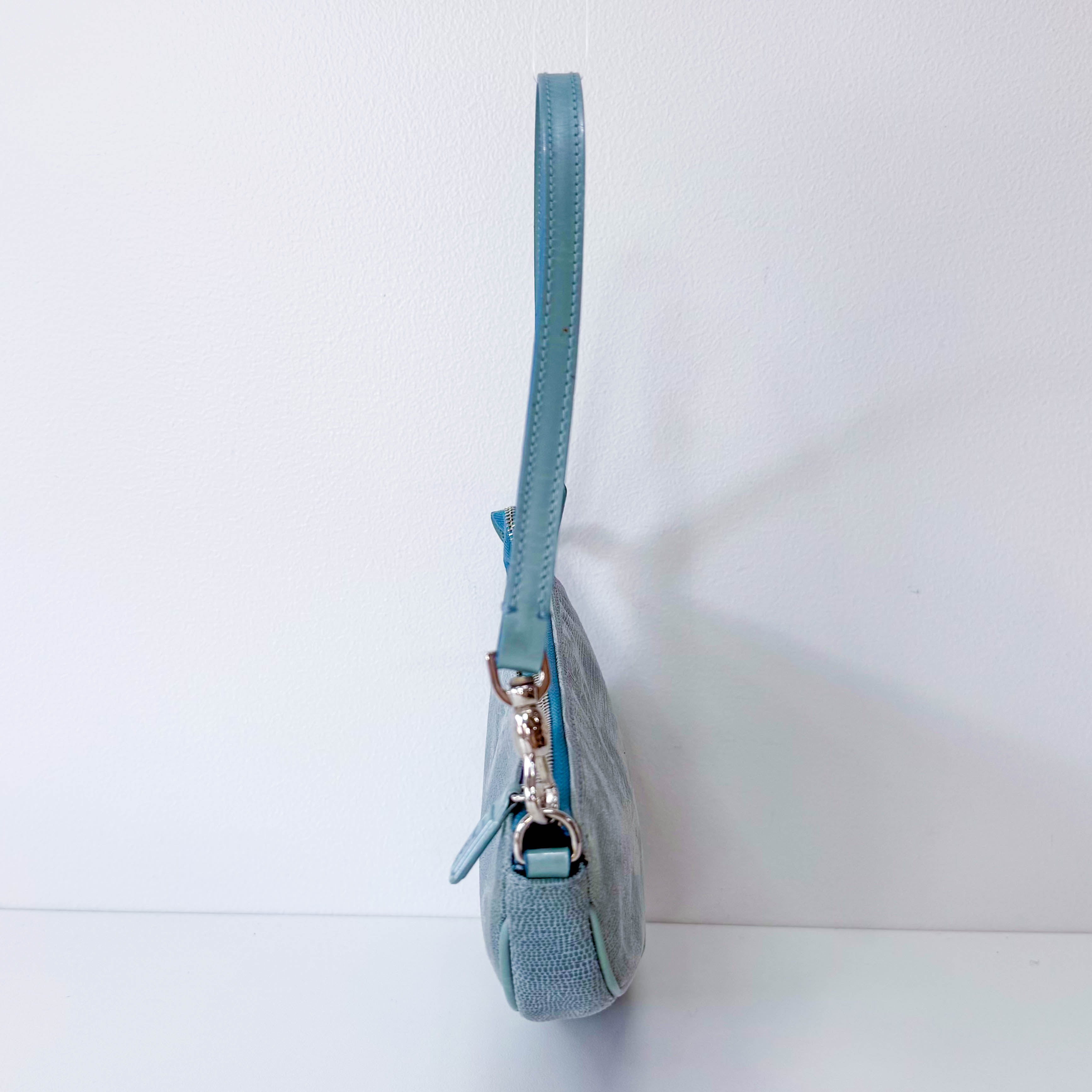 Saddle Mini Light Blue Lizard Leather Shoulder Bag