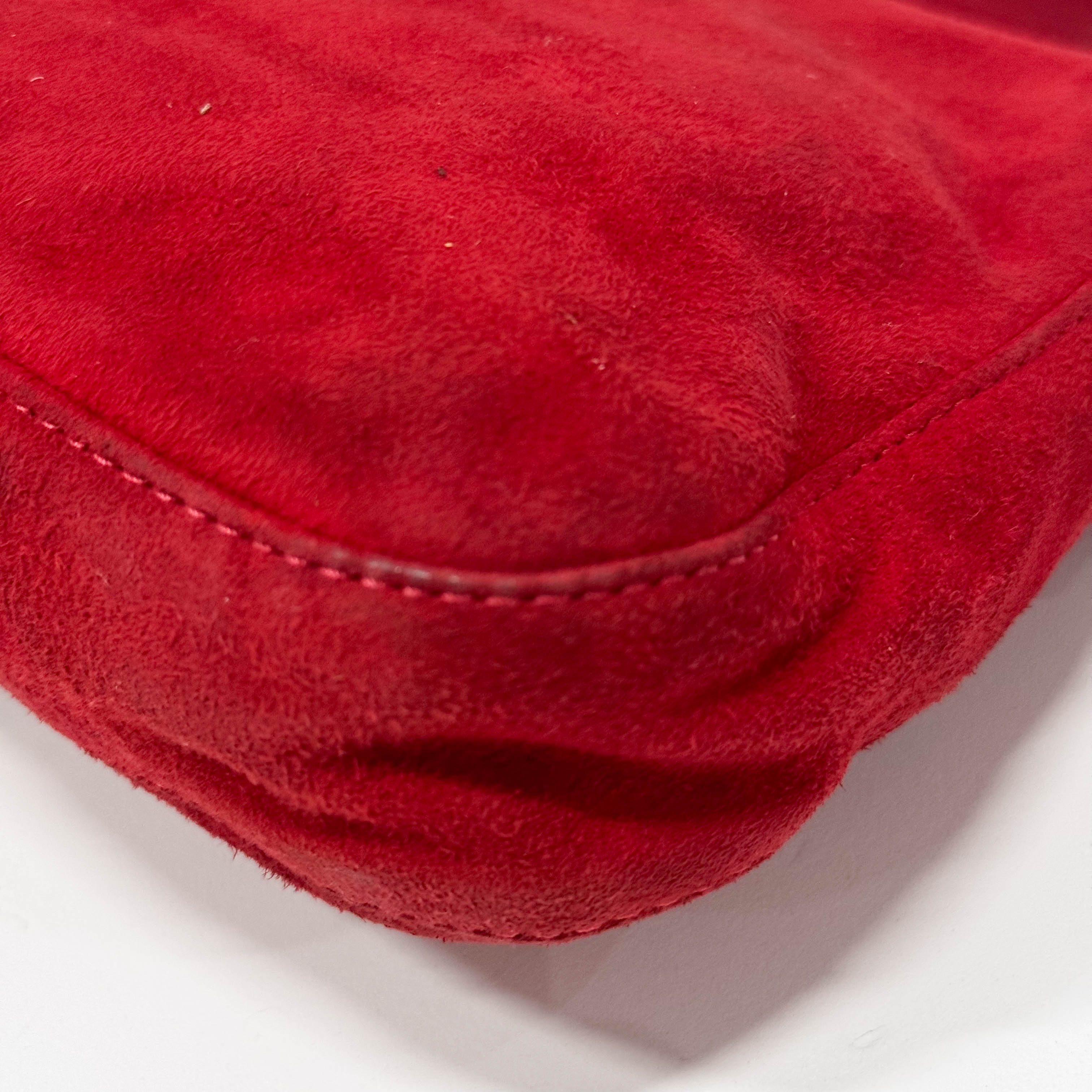 Baguette Red Suede Shoulder Bag