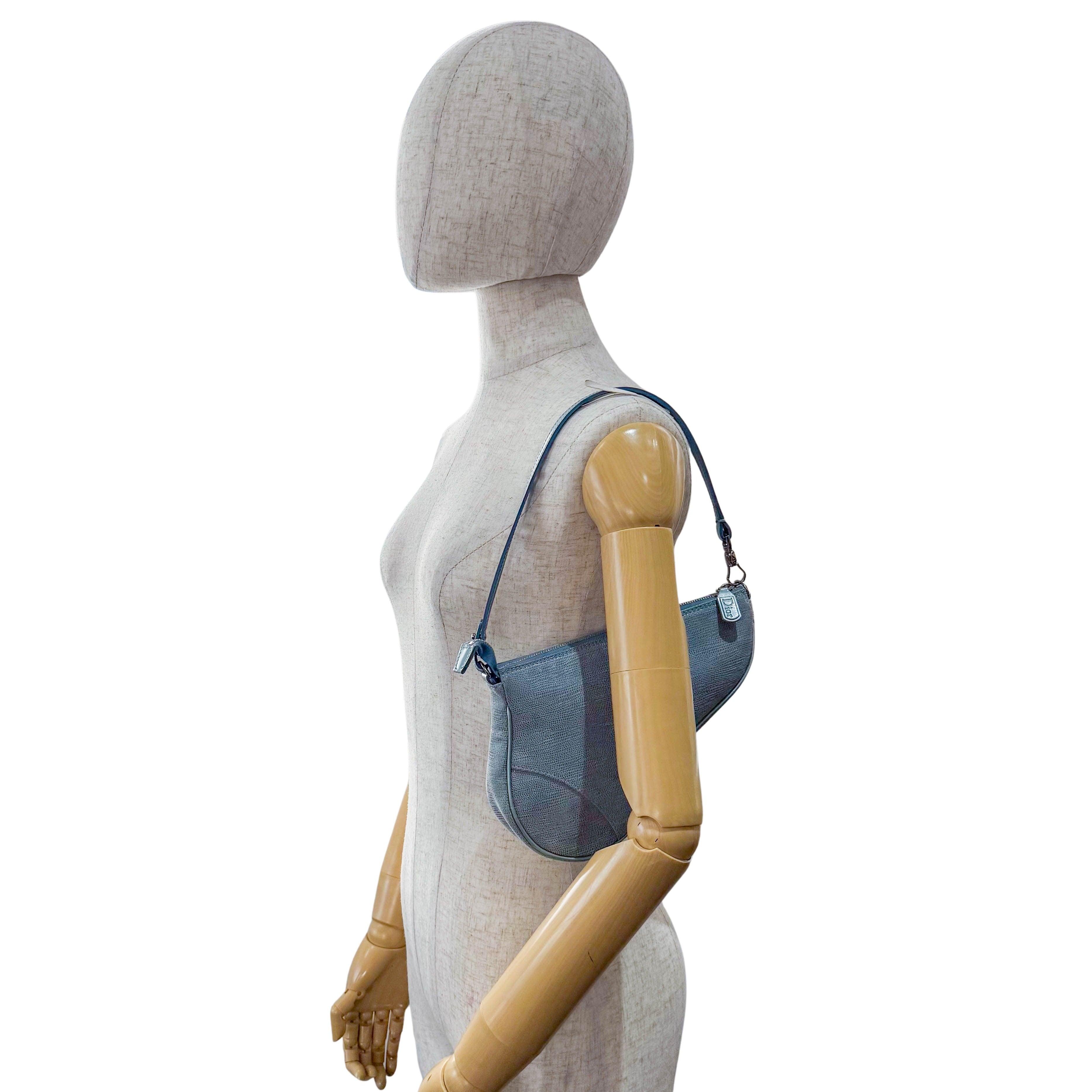 Saddle Mini Light Blue Lizard Leather Shoulder Bag